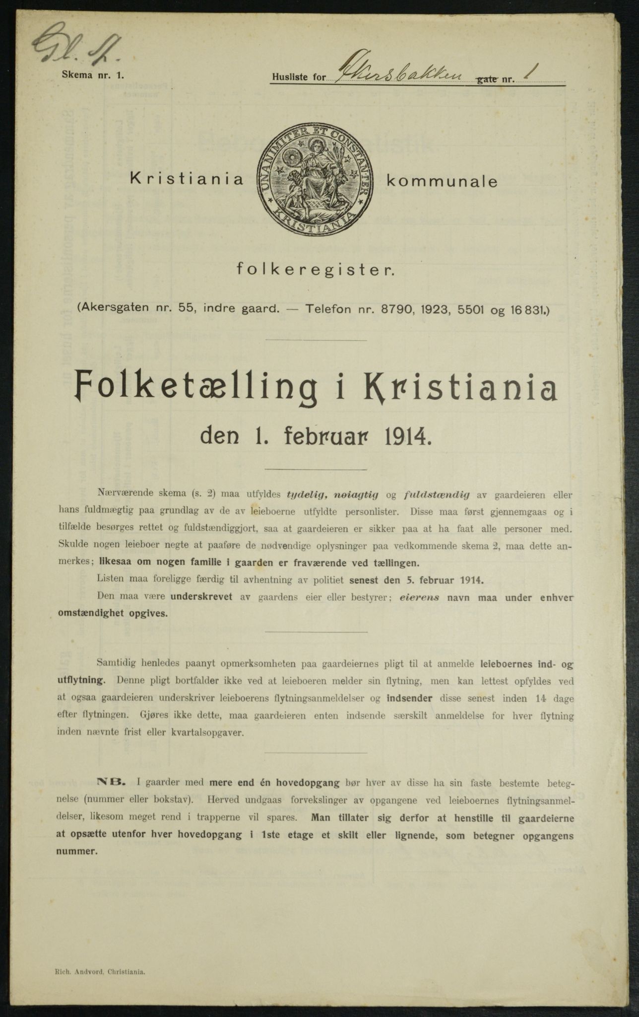 OBA, Municipal Census 1914 for Kristiania, 1914, p. 25