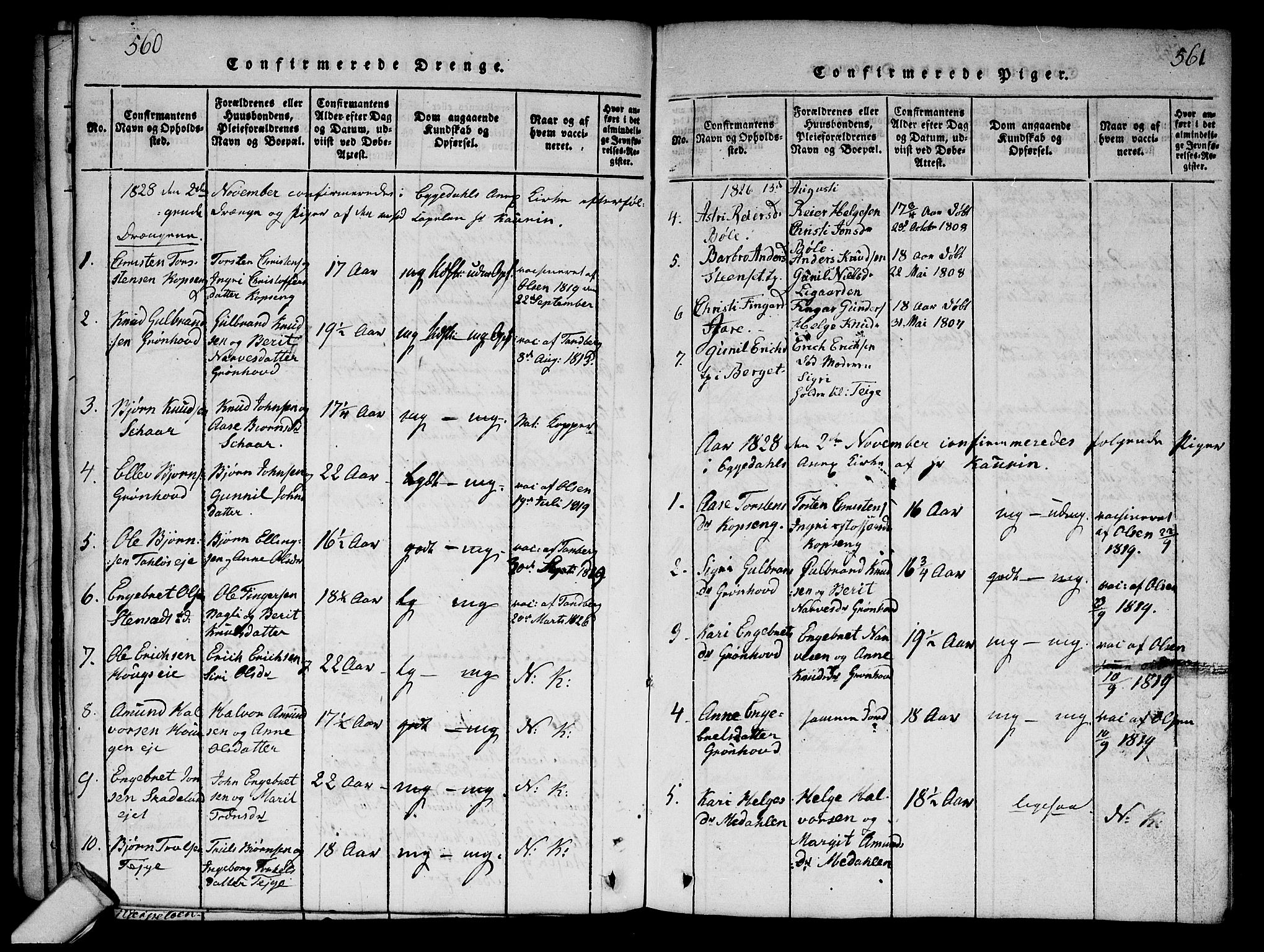 Sigdal kirkebøker, SAKO/A-245/G/Ga/L0001: Parish register (copy) no. I 1 /2, 1816-1835, p. 560-561