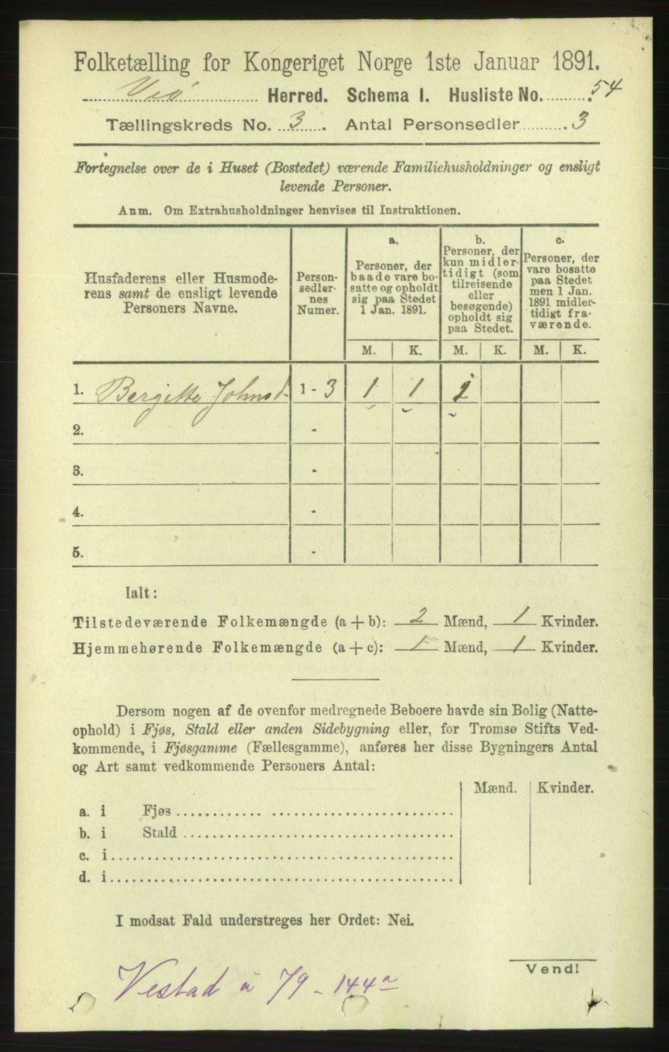 RA, 1891 census for 1541 Veøy, 1891, p. 1414