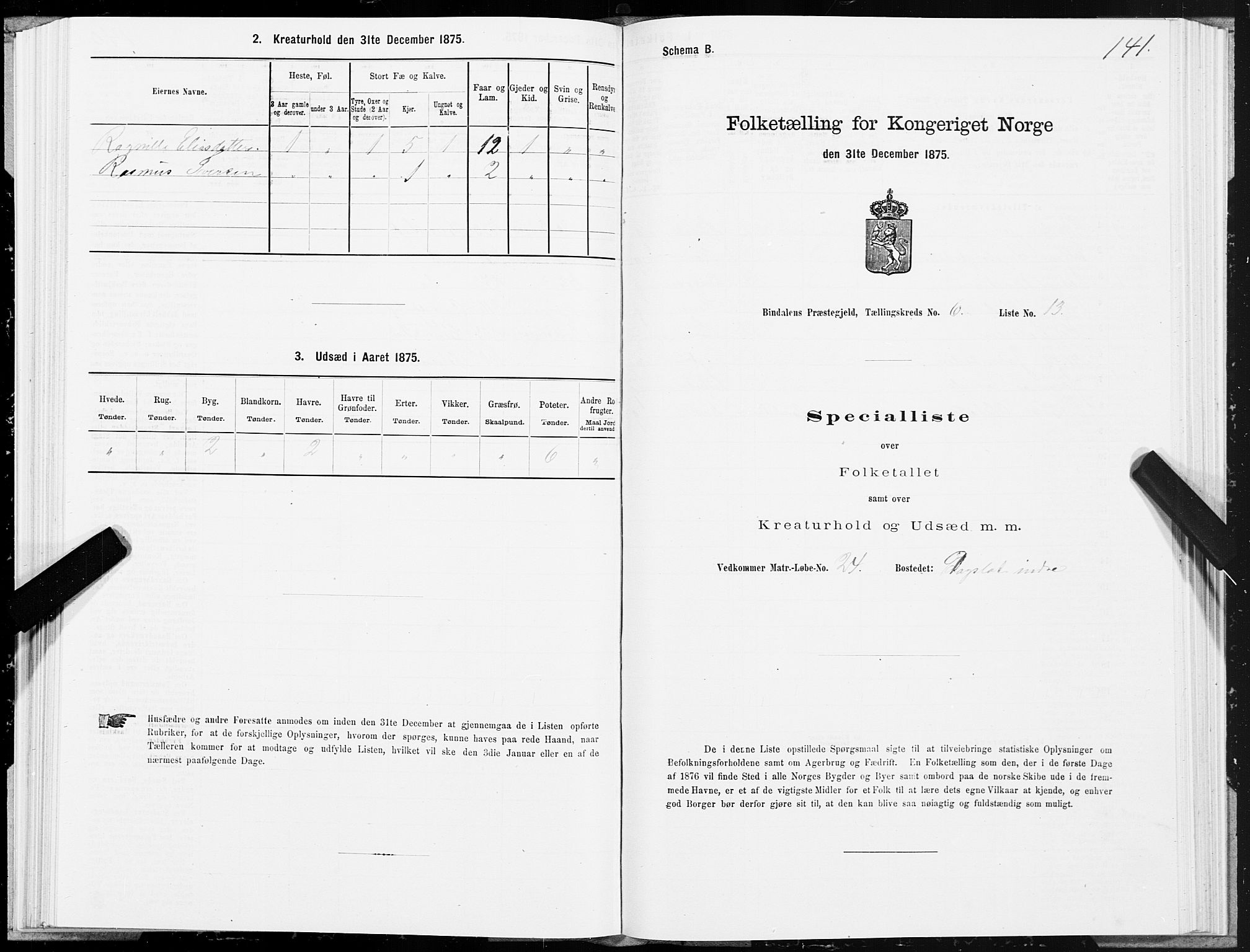 SAT, 1875 census for 1811P Bindal, 1875, p. 2141