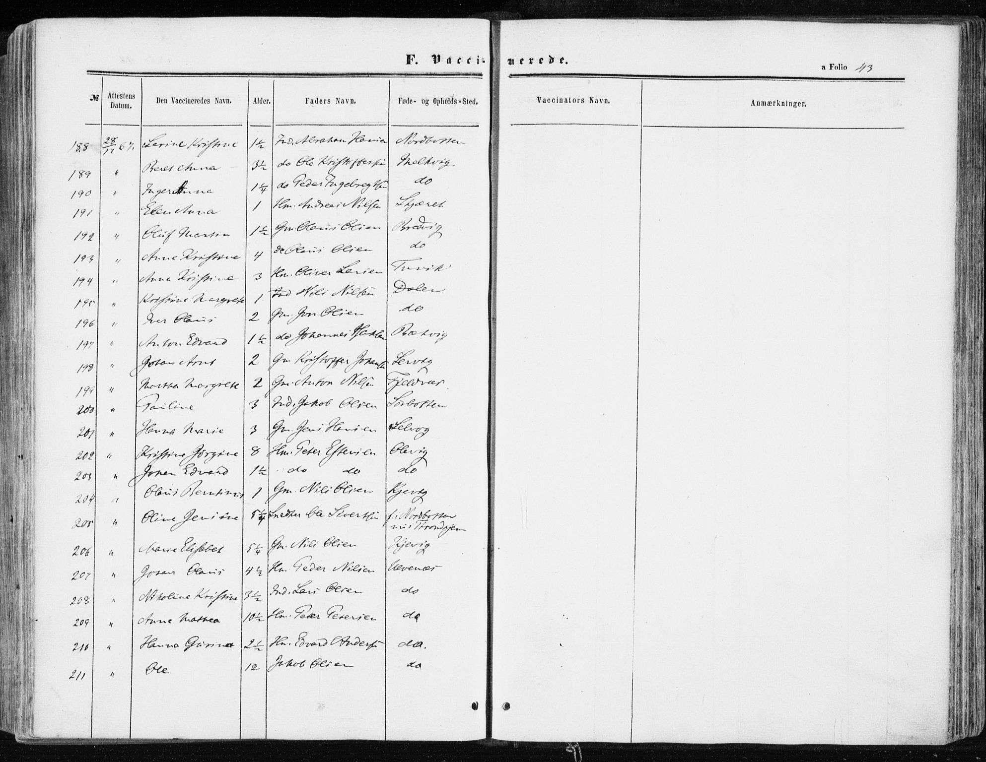 Ministerialprotokoller, klokkerbøker og fødselsregistre - Sør-Trøndelag, AV/SAT-A-1456/634/L0531: Parish register (official) no. 634A07, 1861-1870, p. 43