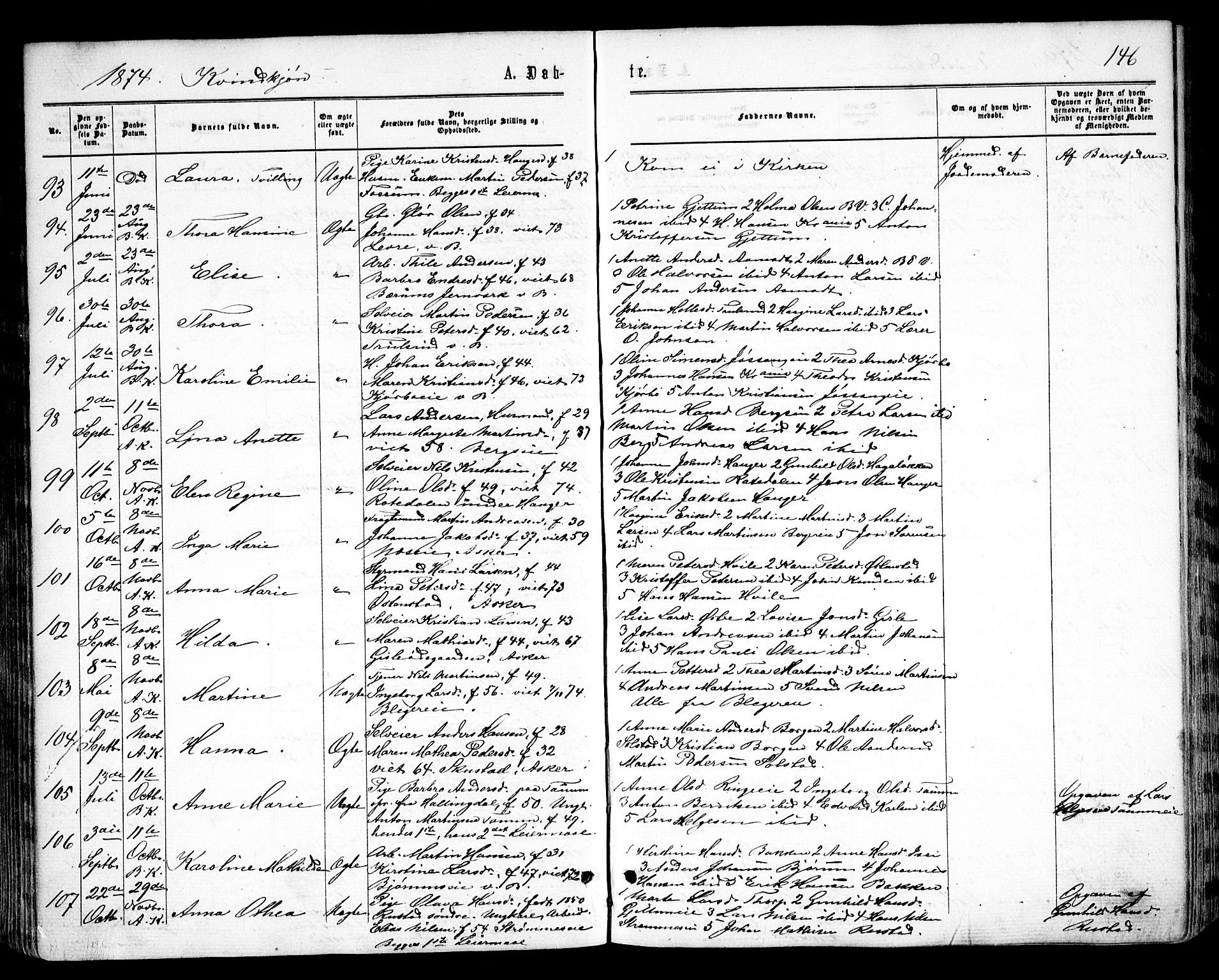 Asker prestekontor Kirkebøker, SAO/A-10256a/F/Fa/L0008: Parish register (official) no. I 8, 1865-1878, p. 146