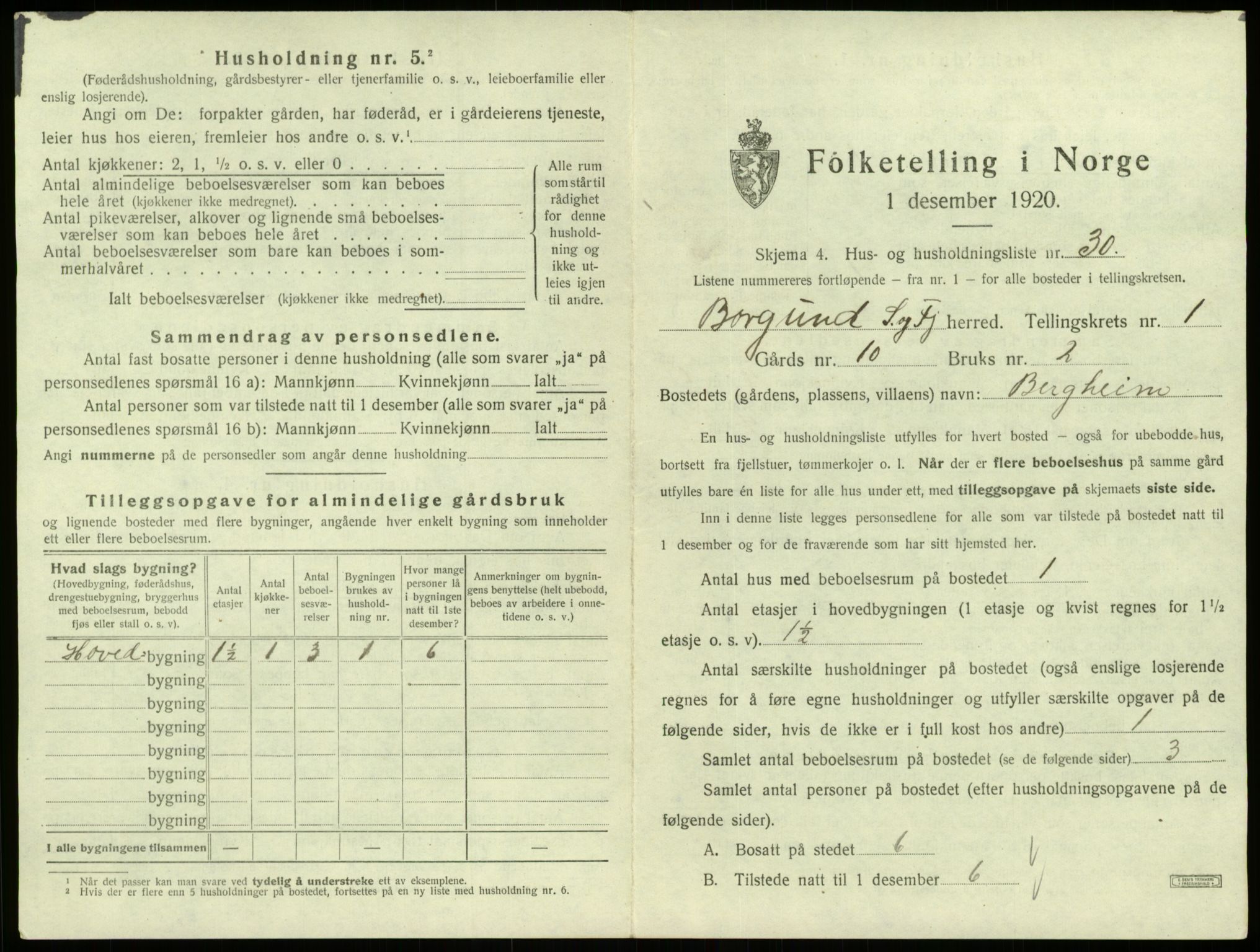 SAB, 1920 census for Borgund, 1920, p. 76