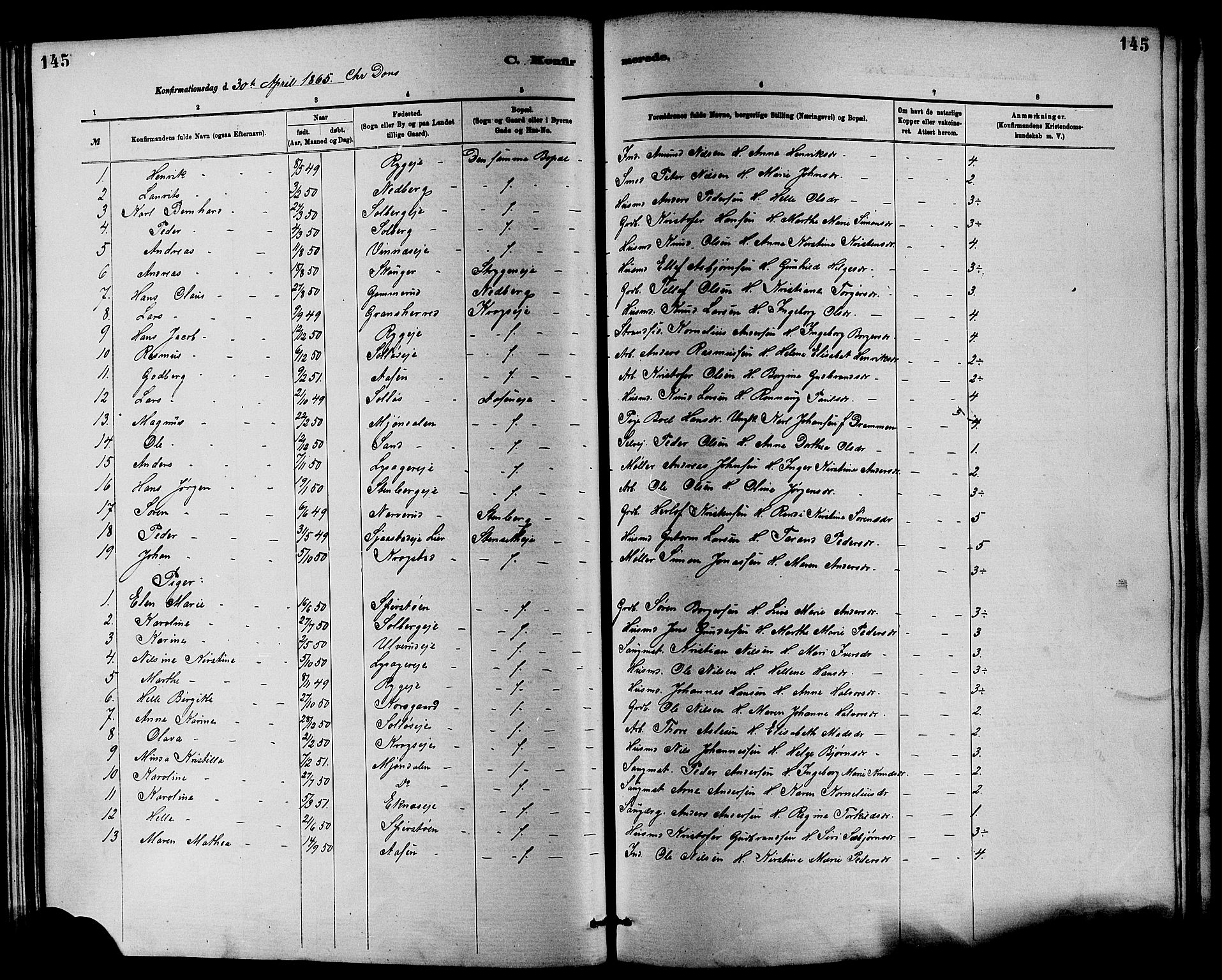 Nedre Eiker kirkebøker, SAKO/A-612/F/Fa/L0001: Parish register (official) no. 1, 1853-1877, p. 145