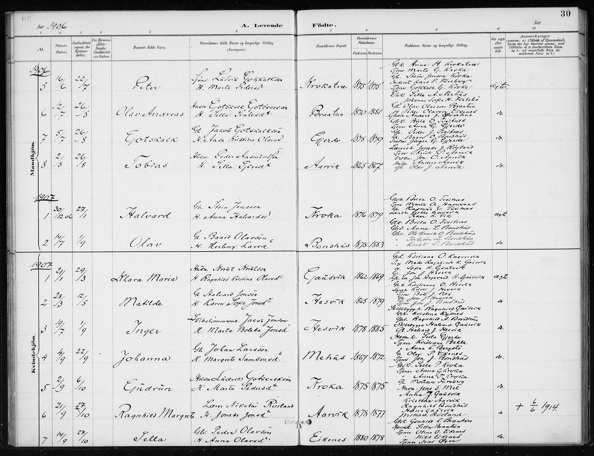 Kvinnherad sokneprestembete, SAB/A-76401/H/Haa: Parish register (official) no. F 1, 1887-1912, p. 30