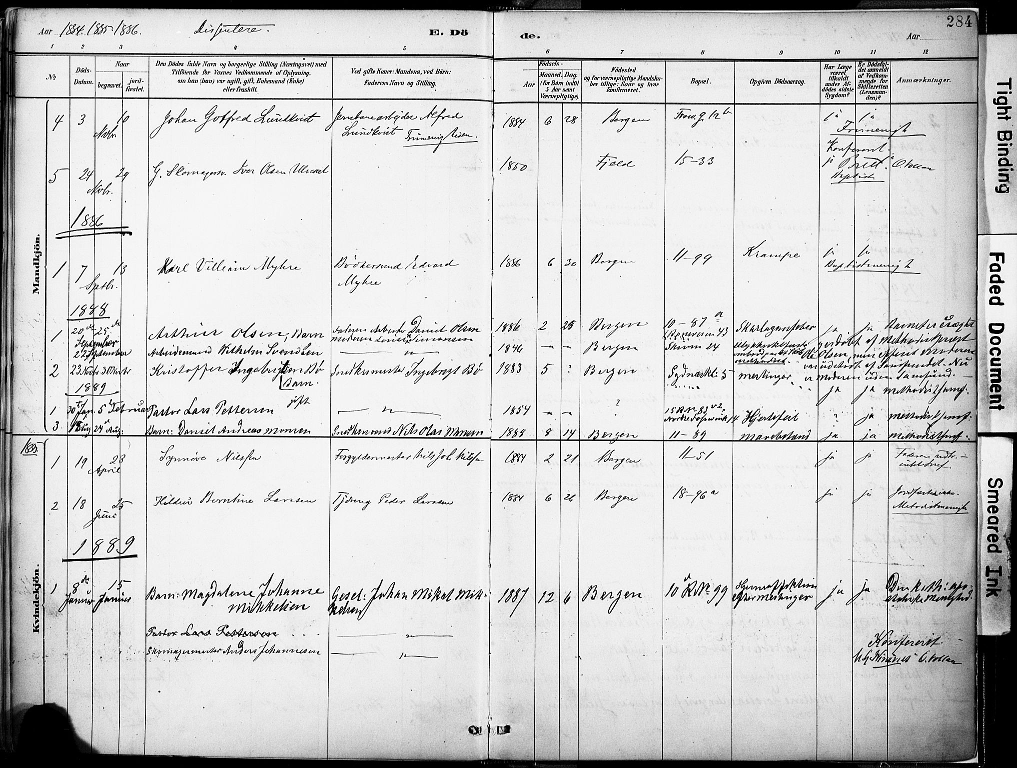 Domkirken sokneprestembete, SAB/A-74801/H/Haa/L0043: Parish register (official) no. E 5, 1882-1904, p. 284