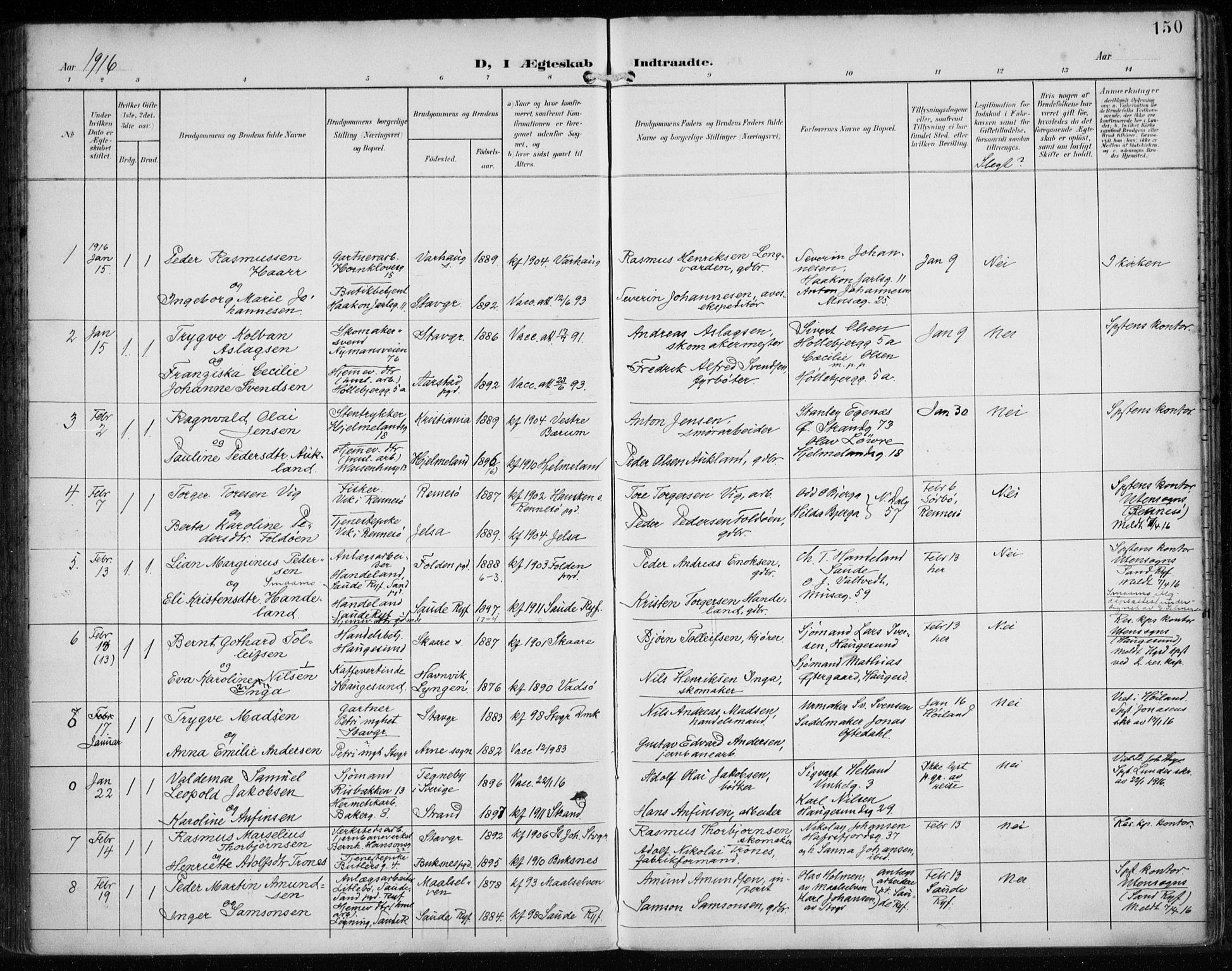 St. Petri sokneprestkontor, AV/SAST-A-101813/002/A/L0003: Parish register (official) no. A 24, 1900-1921, p. 150