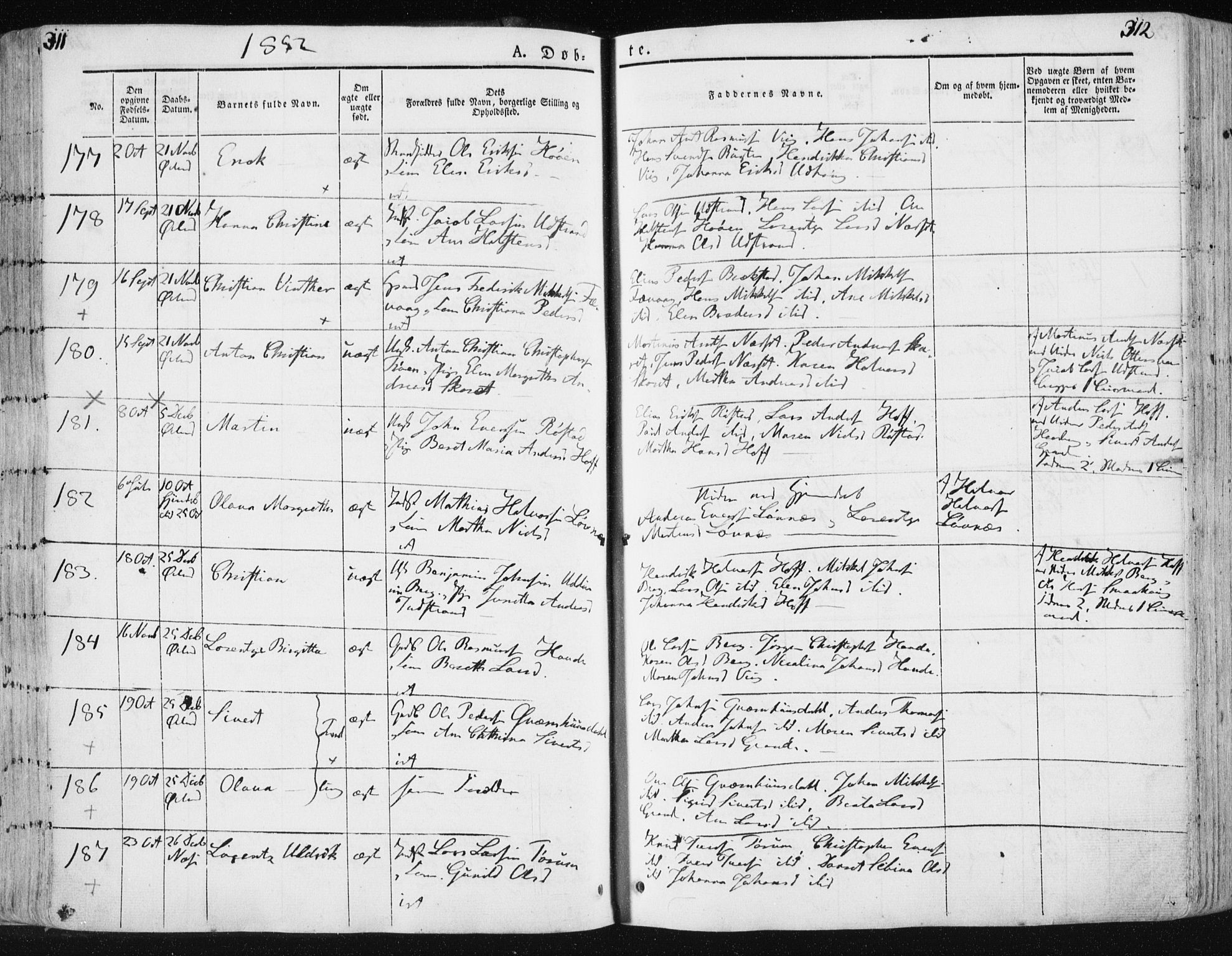 Ministerialprotokoller, klokkerbøker og fødselsregistre - Sør-Trøndelag, SAT/A-1456/659/L0736: Parish register (official) no. 659A06, 1842-1856, p. 311-312