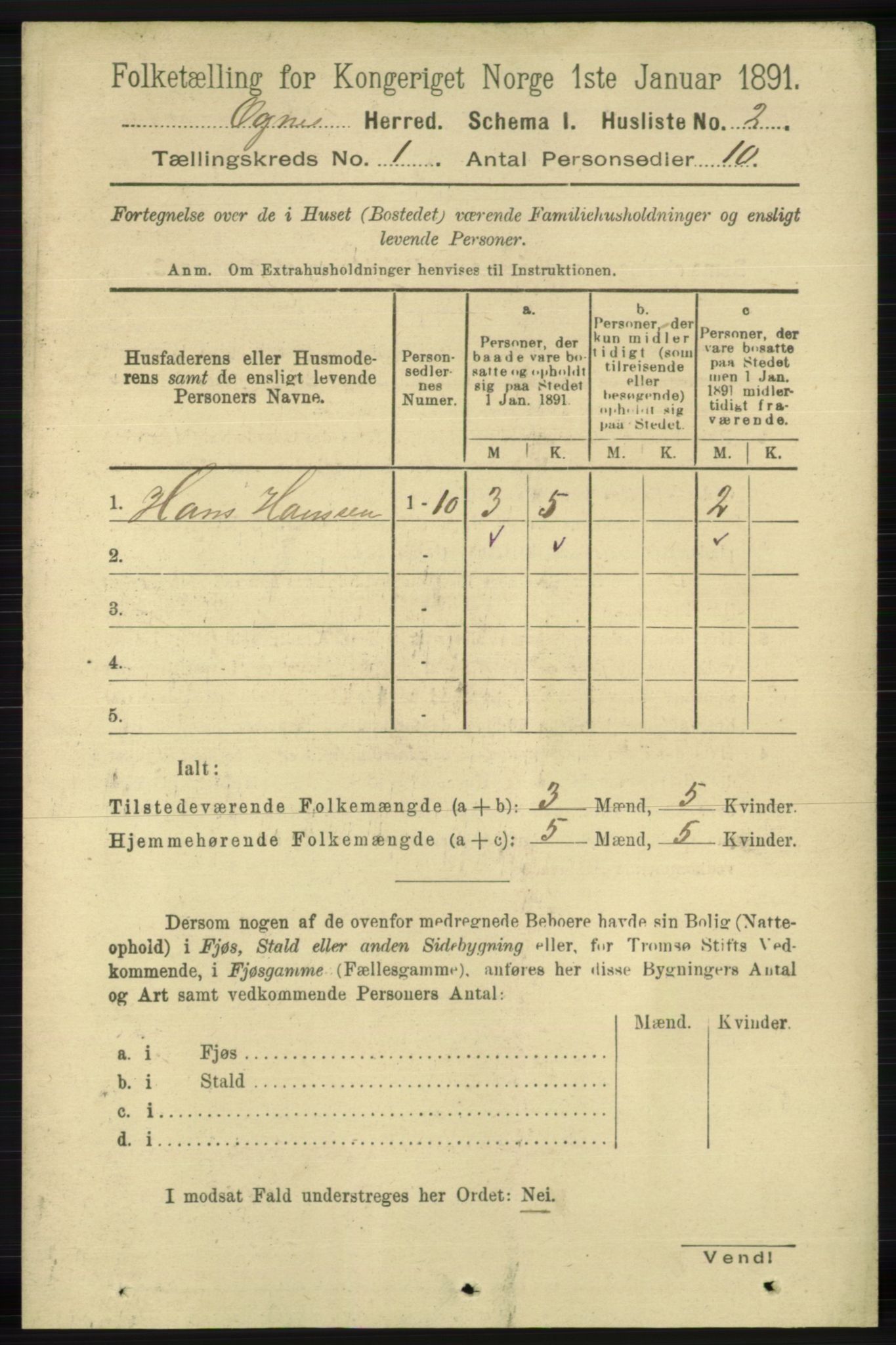 RA, 1891 census for 1117 Ogna, 1891, p. 11