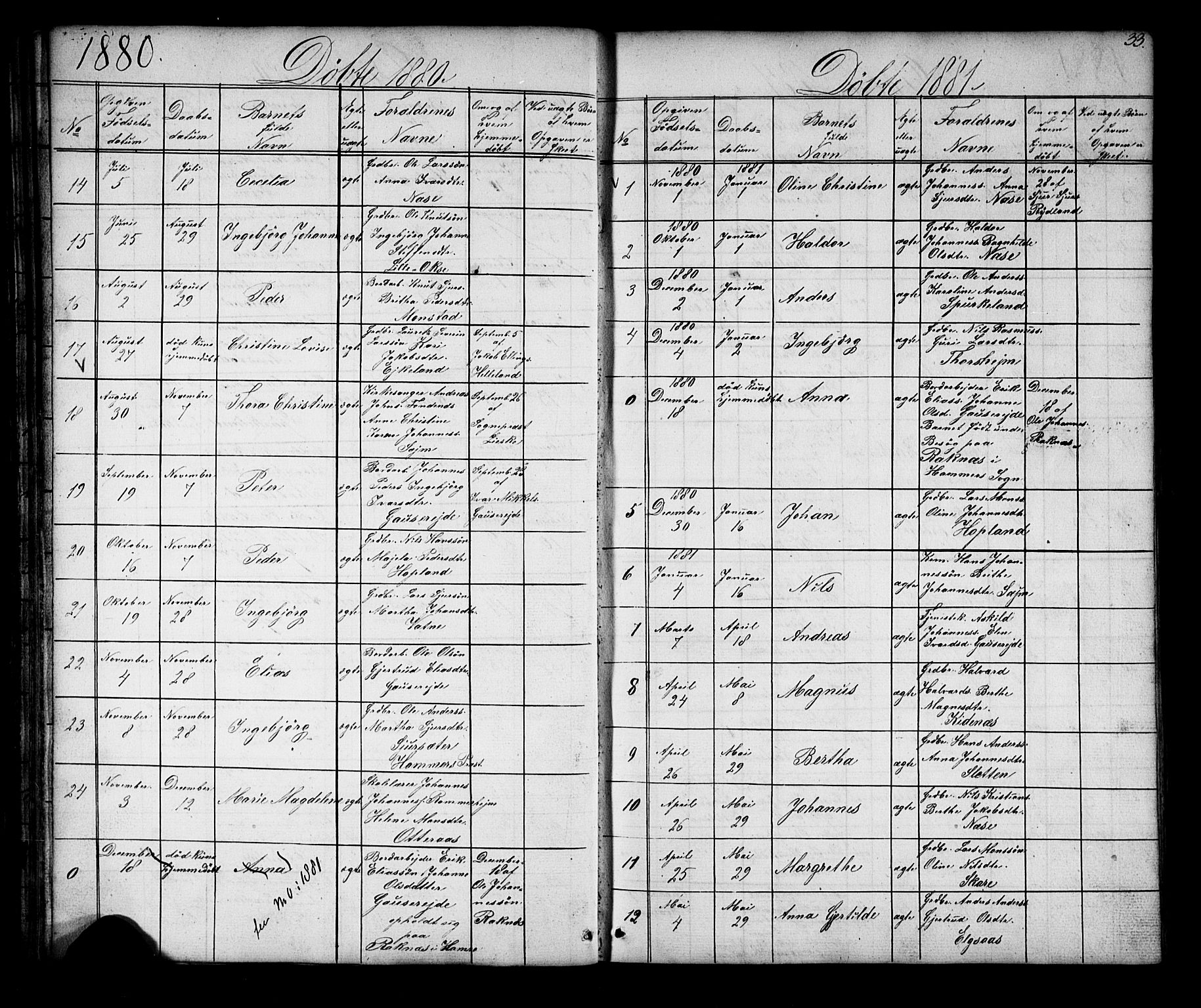 Alversund Sokneprestembete, SAB/A-73901/H/Ha/Hab: Parish register (copy) no. D 2, 1851-1889, p. 33