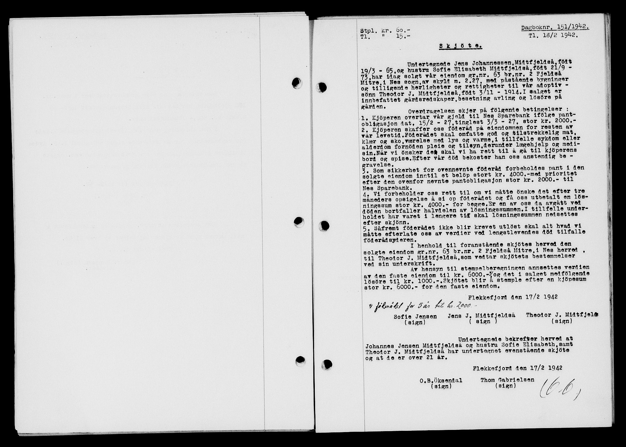 Flekkefjord sorenskriveri, SAK/1221-0001/G/Gb/Gba/L0057: Mortgage book no. A-5, 1941-1942, Diary no: : 151/1942