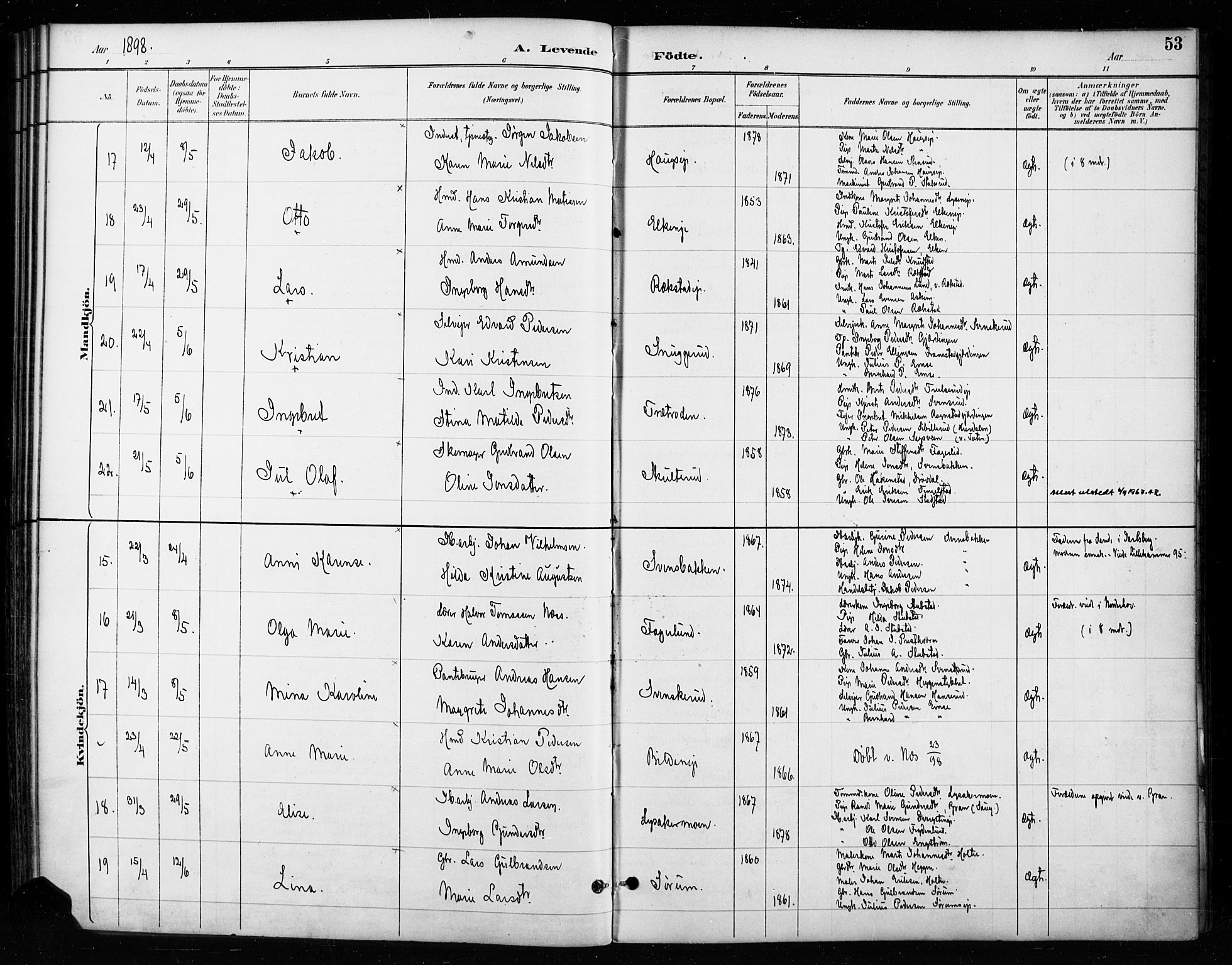 Gran prestekontor, AV/SAH-PREST-112/H/Ha/Haa/L0018: Parish register (official) no. 18, 1889-1899, p. 53