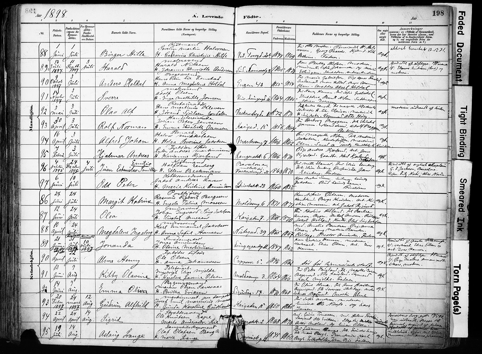 Domkirken sokneprestembete, SAB/A-74801/H/Haa/L0024: Parish register (official) no. B 7, 1888-1903, p. 198