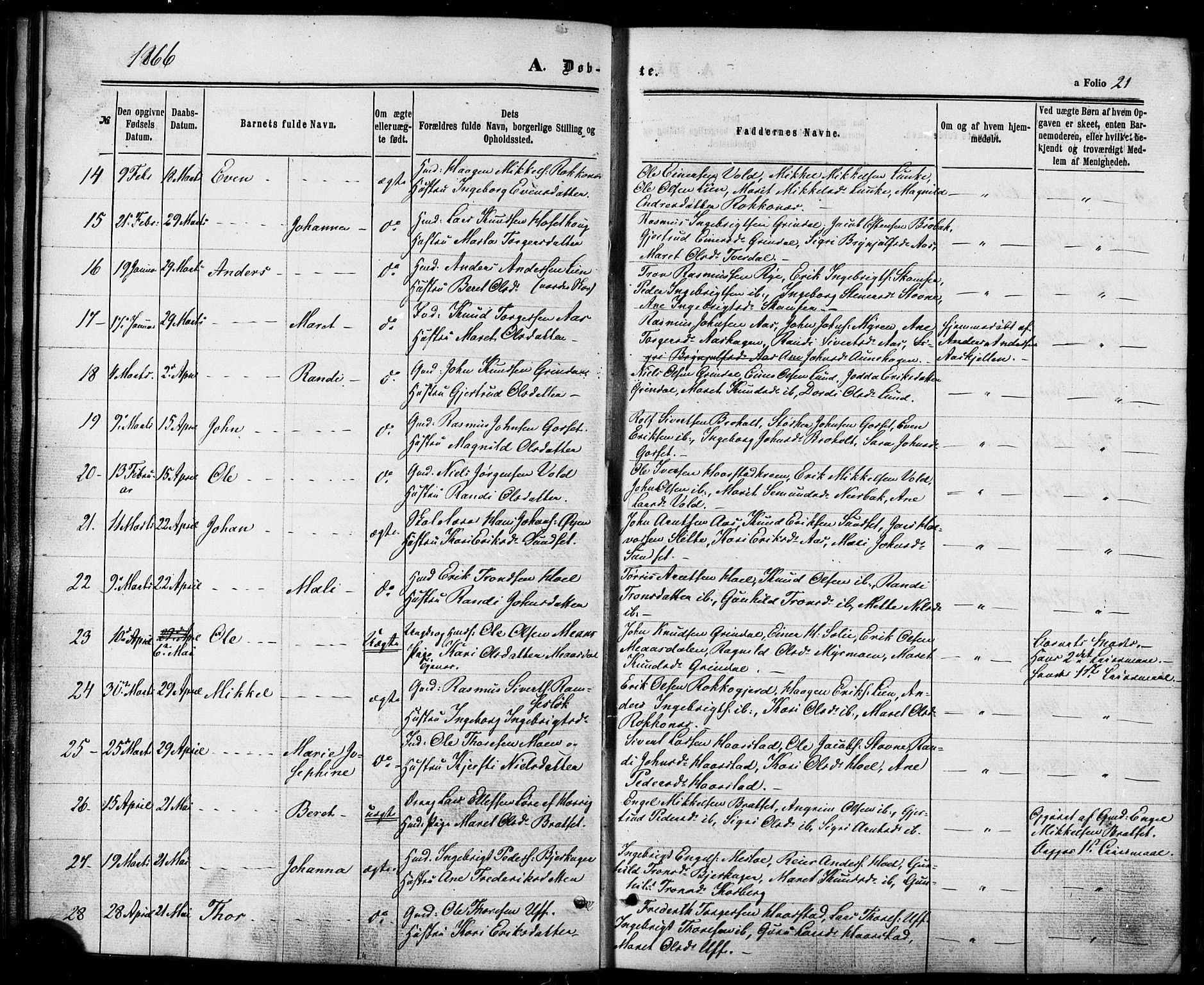 Ministerialprotokoller, klokkerbøker og fødselsregistre - Sør-Trøndelag, SAT/A-1456/674/L0870: Parish register (official) no. 674A02, 1861-1879, p. 21