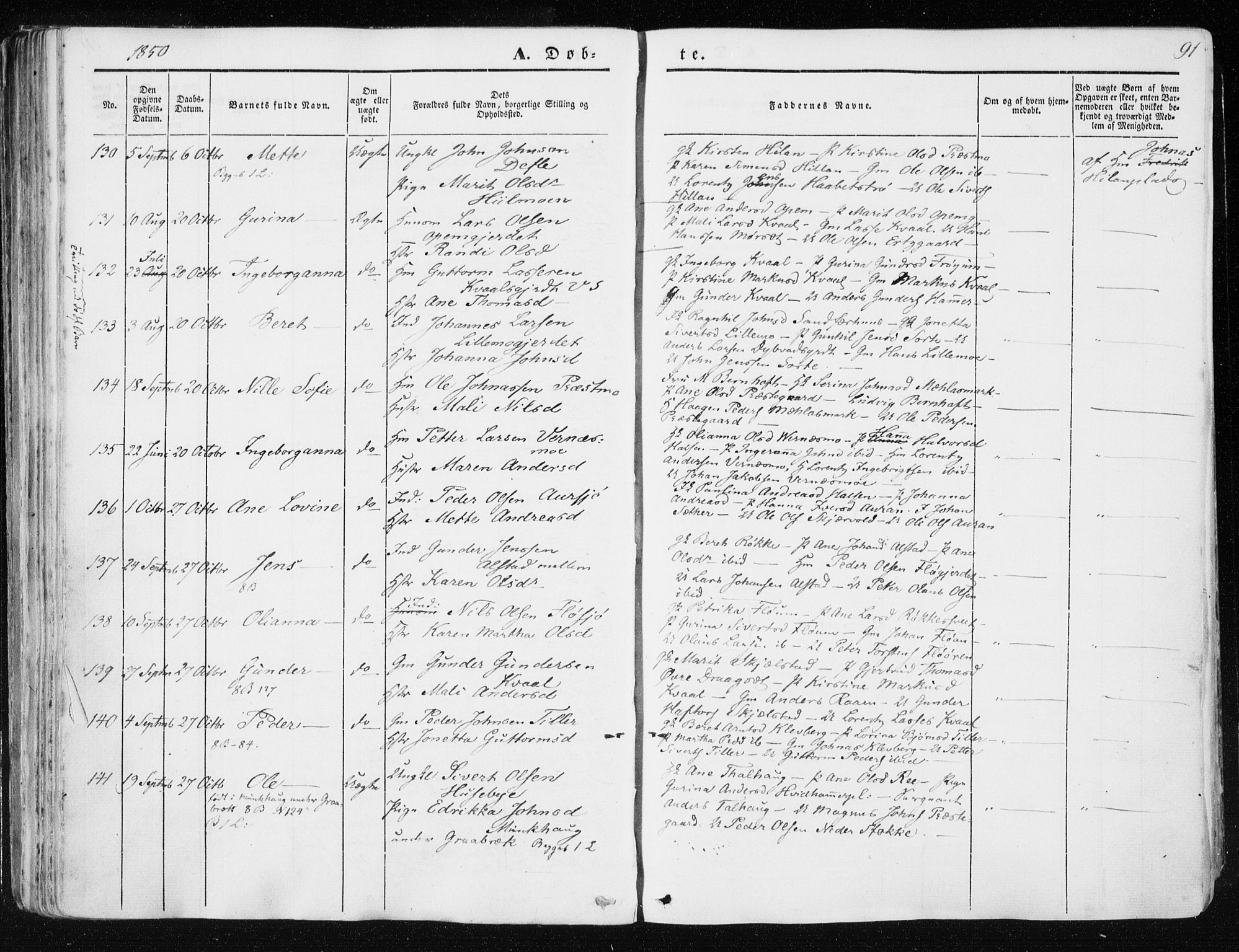 Ministerialprotokoller, klokkerbøker og fødselsregistre - Nord-Trøndelag, AV/SAT-A-1458/709/L0074: Parish register (official) no. 709A14, 1845-1858, p. 91