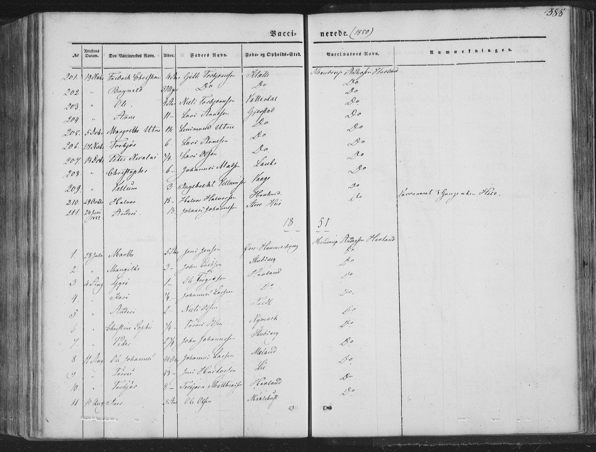 Tysnes sokneprestembete, AV/SAB-A-78601/H/Haa: Parish register (official) no. A 10, 1848-1859, p. 383