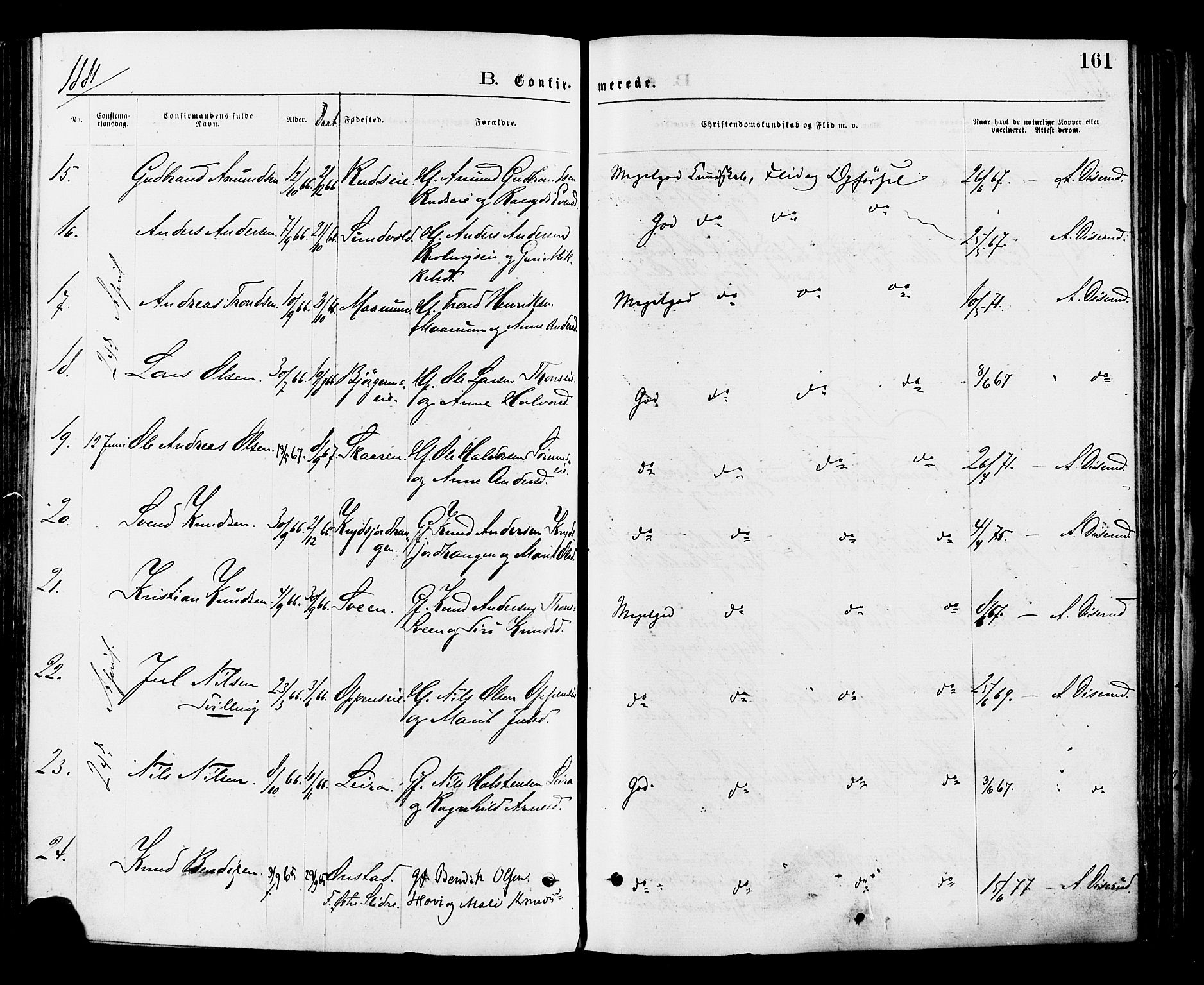 Nord-Aurdal prestekontor, AV/SAH-PREST-132/H/Ha/Haa/L0009: Parish register (official) no. 9, 1876-1882, p. 161