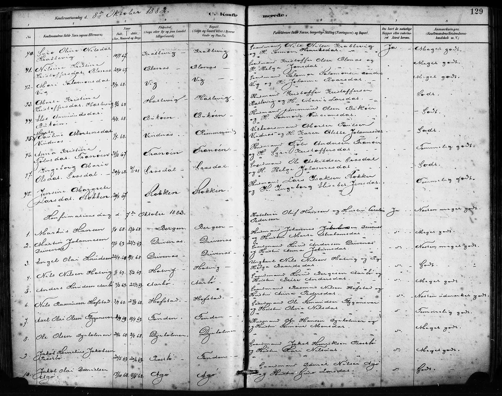 Fitjar sokneprestembete, SAB/A-99926: Parish register (official) no. A 2, 1882-1899, p. 129