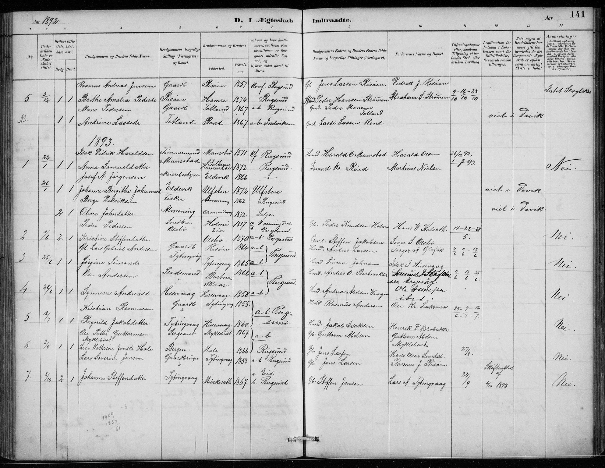 Davik sokneprestembete, AV/SAB-A-79701/H/Hab/Habc/L0002: Parish register (copy) no. C 2, 1889-1906, p. 141