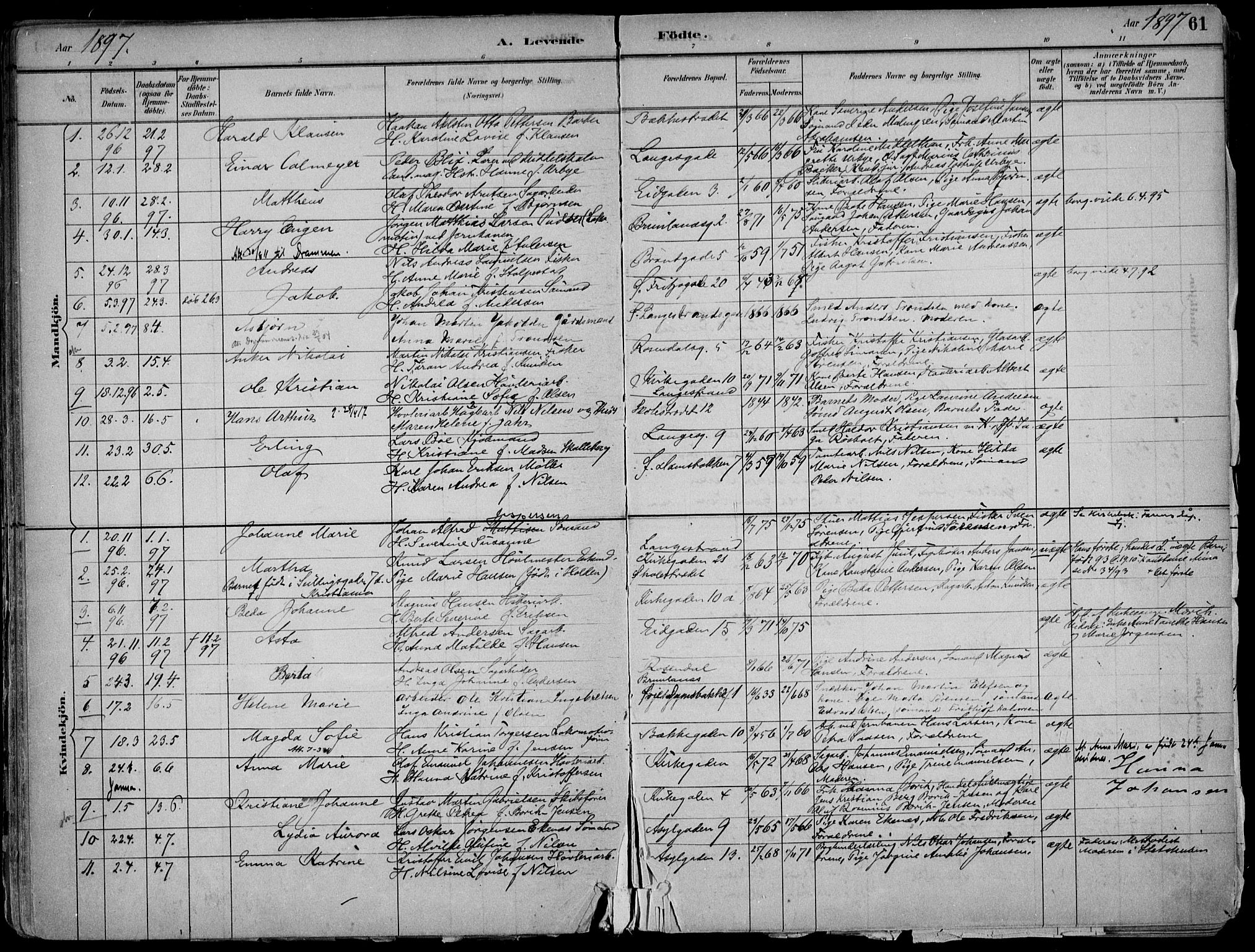 Larvik kirkebøker, AV/SAKO-A-352/F/Fb/L0004: Parish register (official) no. II 4, 1884-1902, p. 61