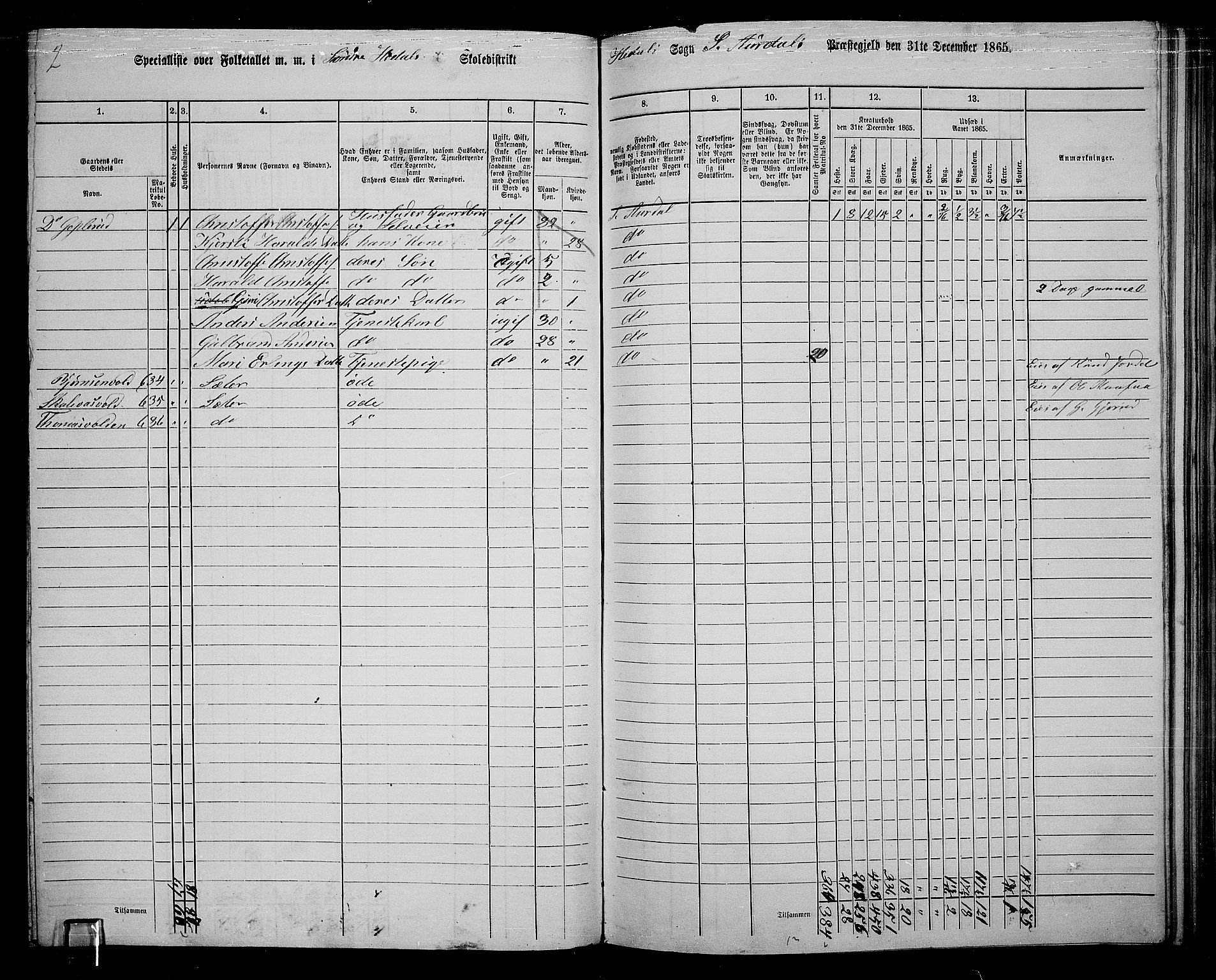 RA, 1865 census for Sør-Aurdal, 1865, p. 182