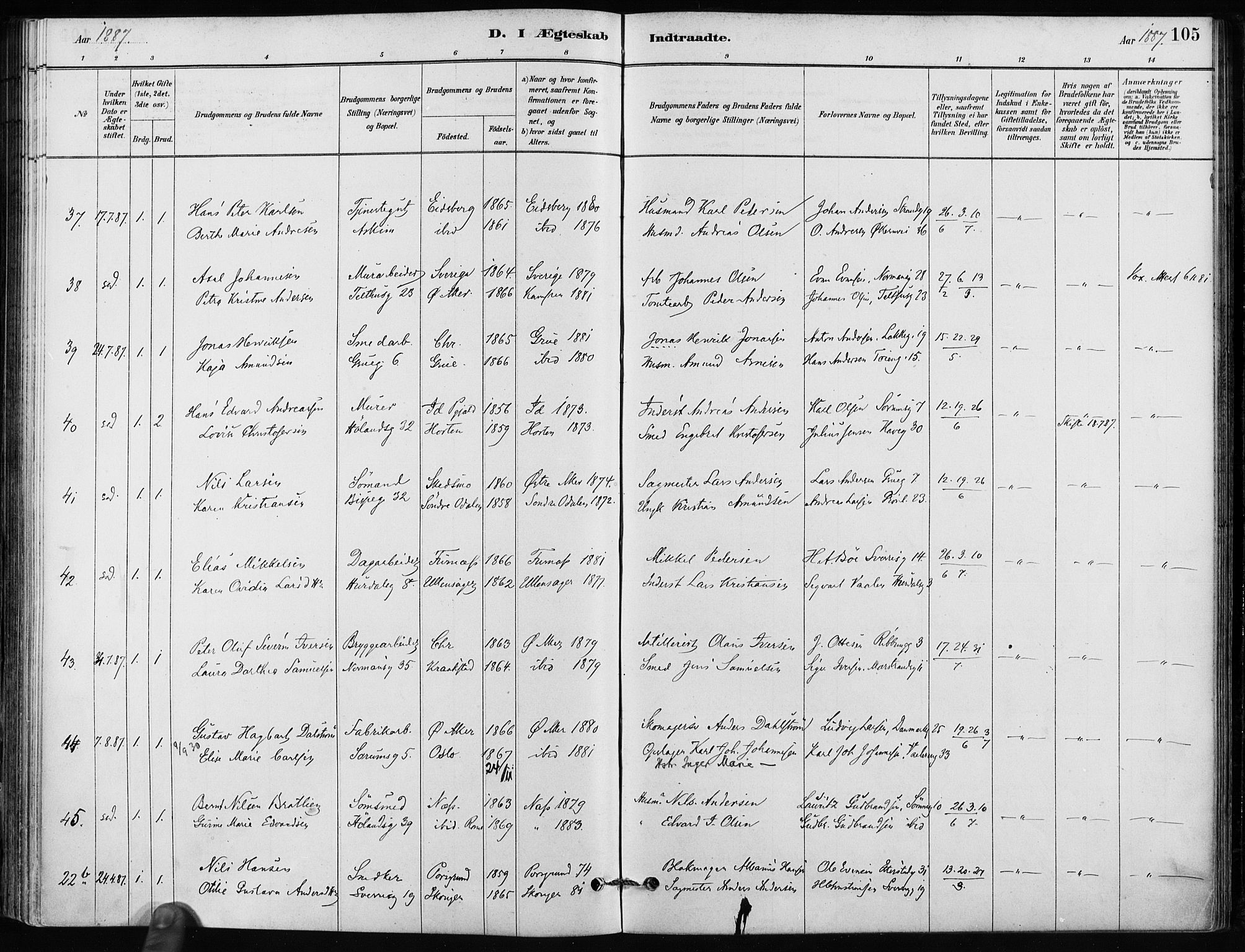 Kampen prestekontor Kirkebøker, AV/SAO-A-10853/F/Fa/L0002: Parish register (official) no. I 2, 1880-1888, p. 105