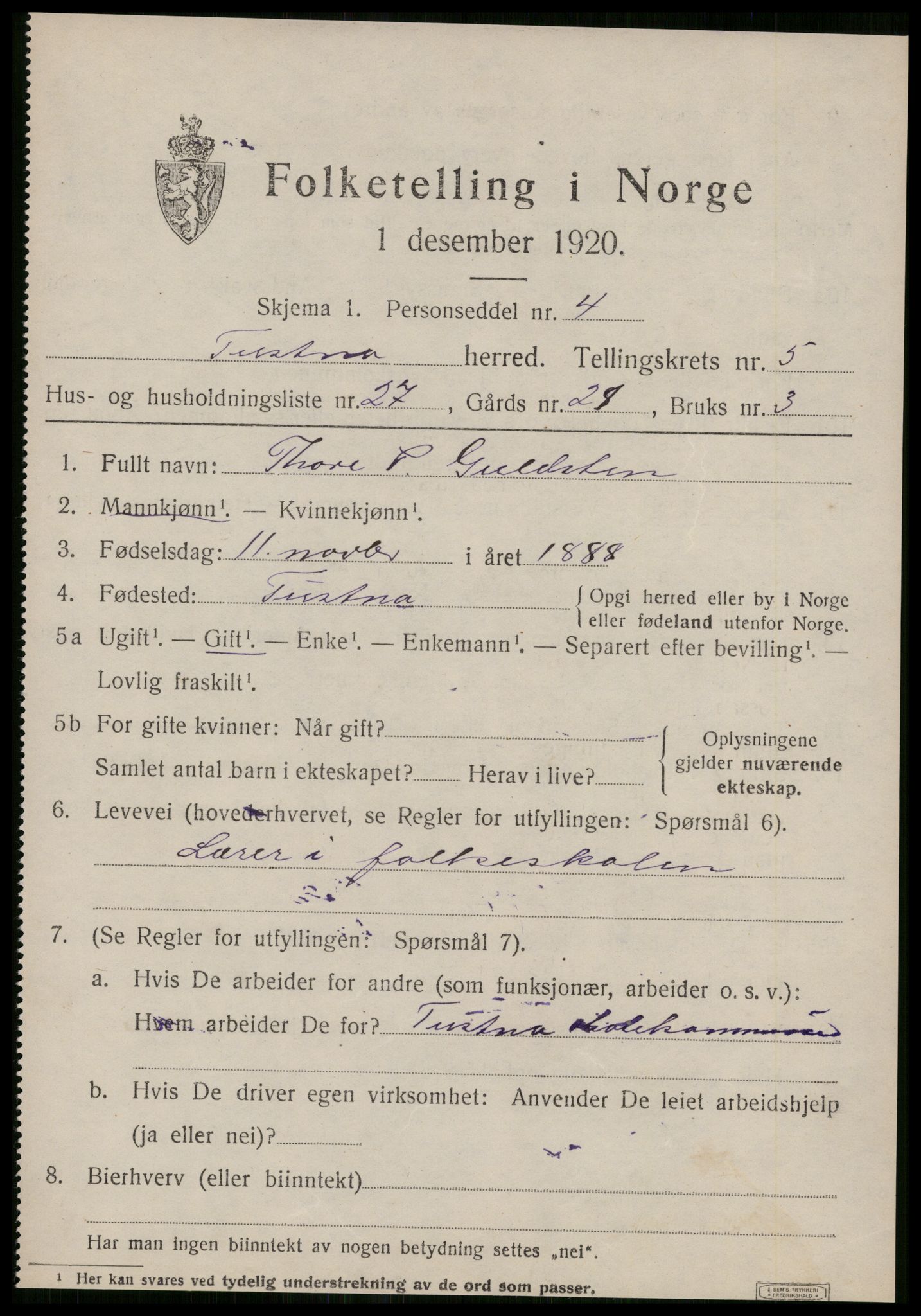 SAT, 1920 census for Tustna, 1920, p. 2669