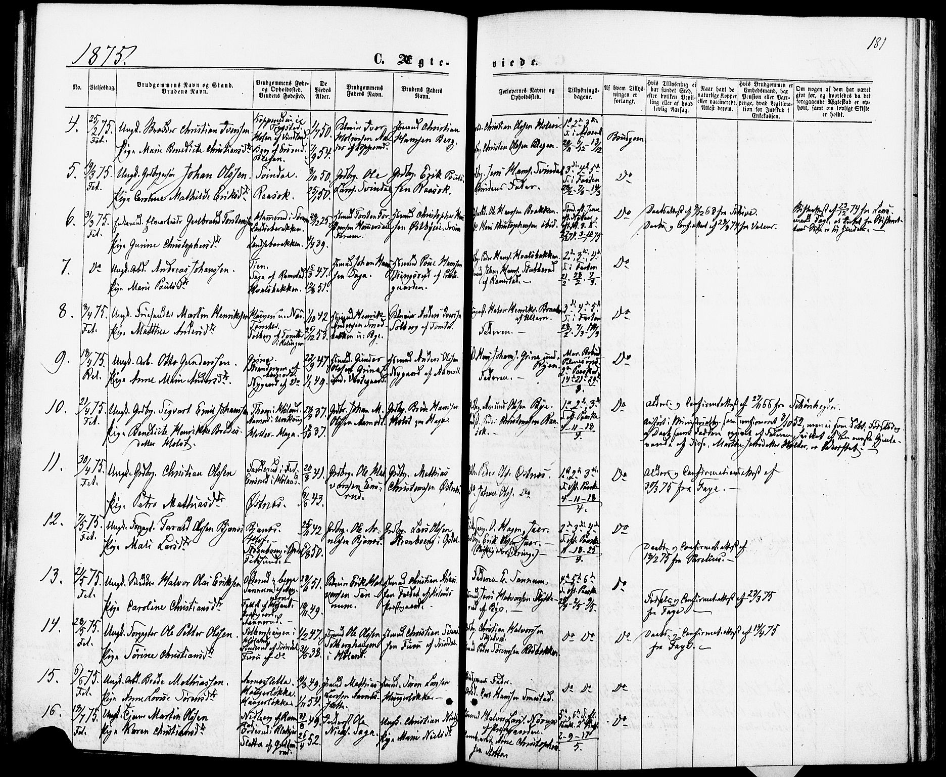 Fet prestekontor Kirkebøker, AV/SAO-A-10370a/F/Fa/L0013: Parish register (official) no. I 13, 1867-1877, p. 181