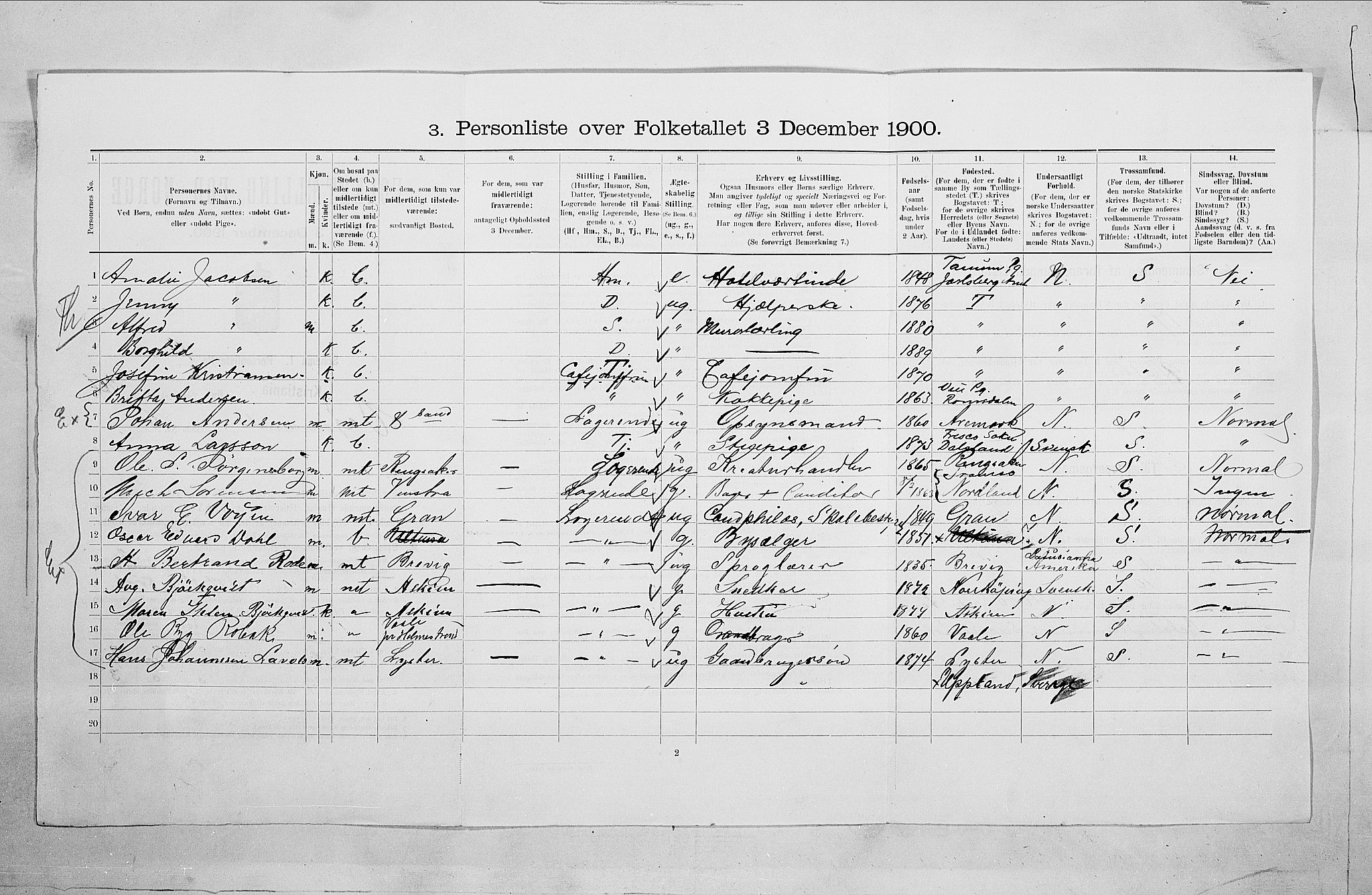 SAO, 1900 census for Kristiania, 1900, p. 113617