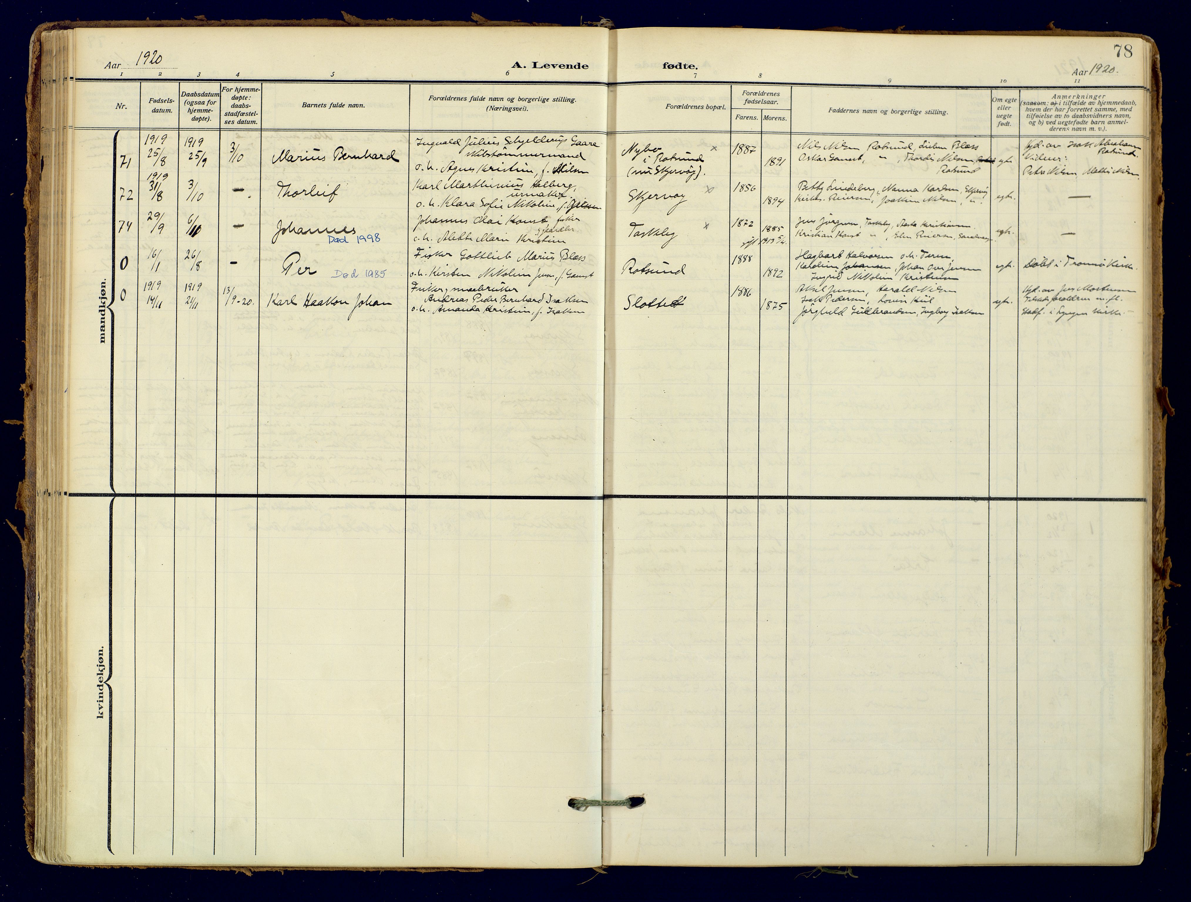 Skjervøy sokneprestkontor, AV/SATØ-S-1300/H/Ha/Haa: Parish register (official) no. 18, 1910-1926, p. 78