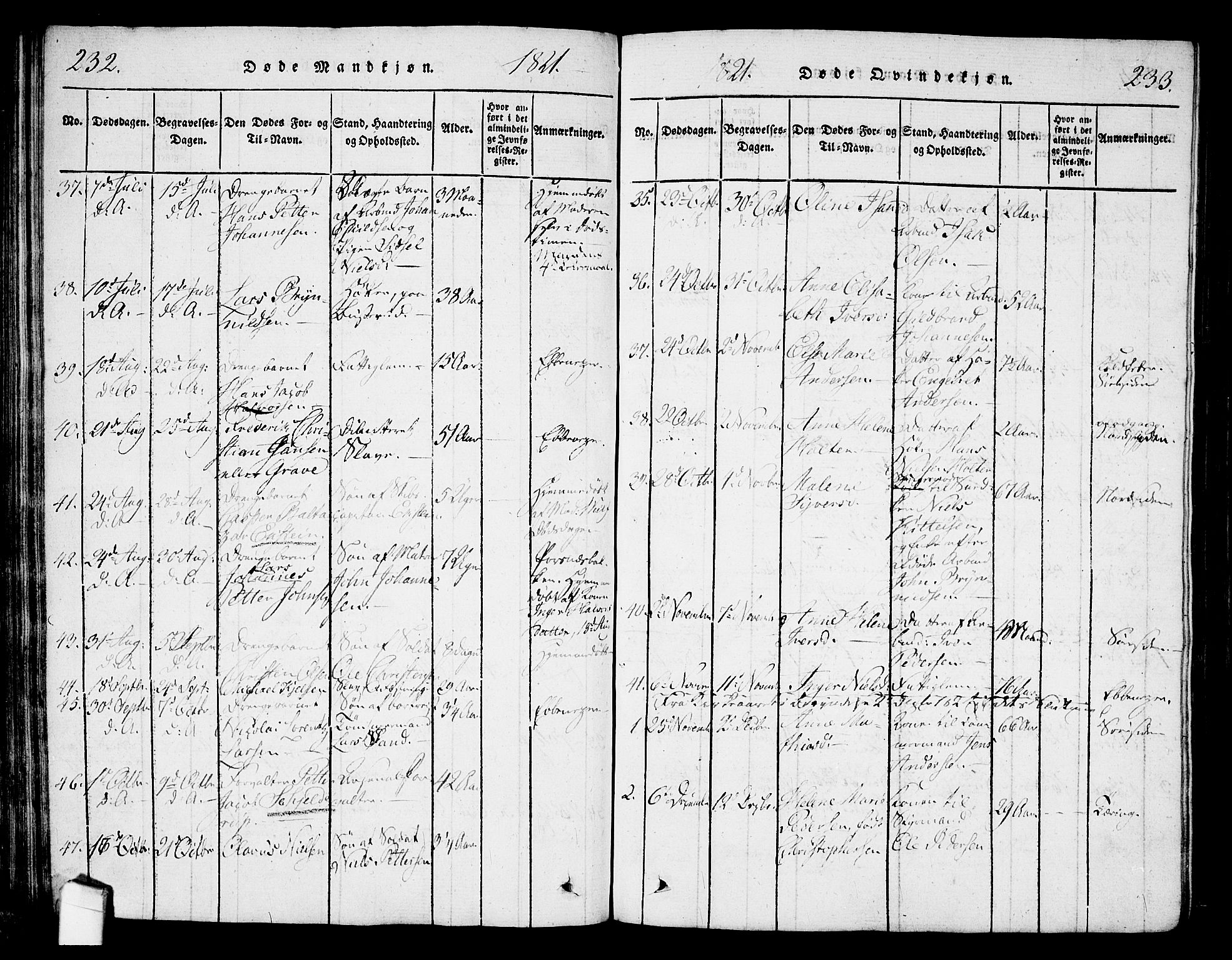 Halden prestekontor Kirkebøker, SAO/A-10909/G/Ga/L0001: Parish register (copy) no. 1, 1815-1833, p. 232-233
