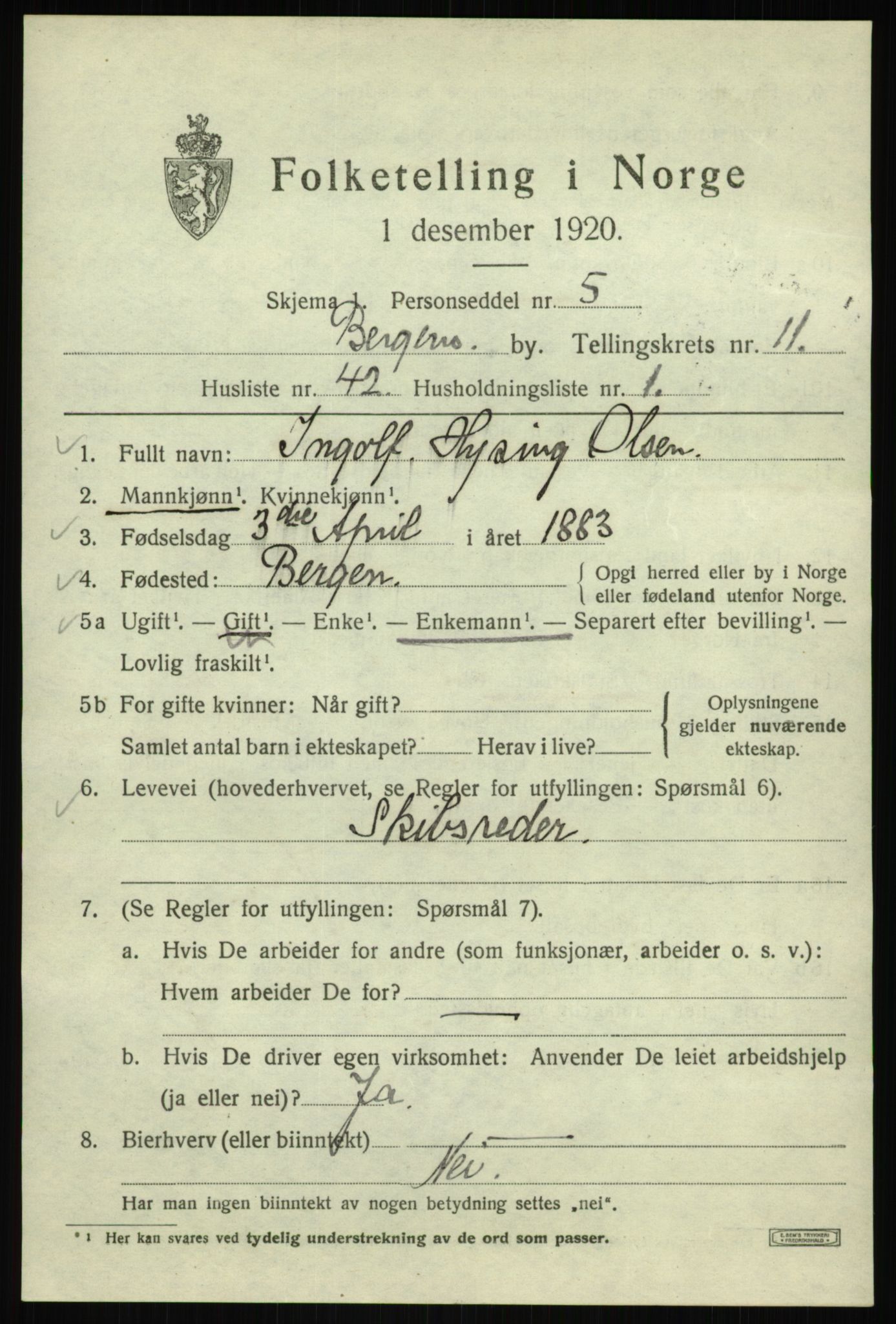 SAB, 1920 census for Bergen, 1920, p. 73508