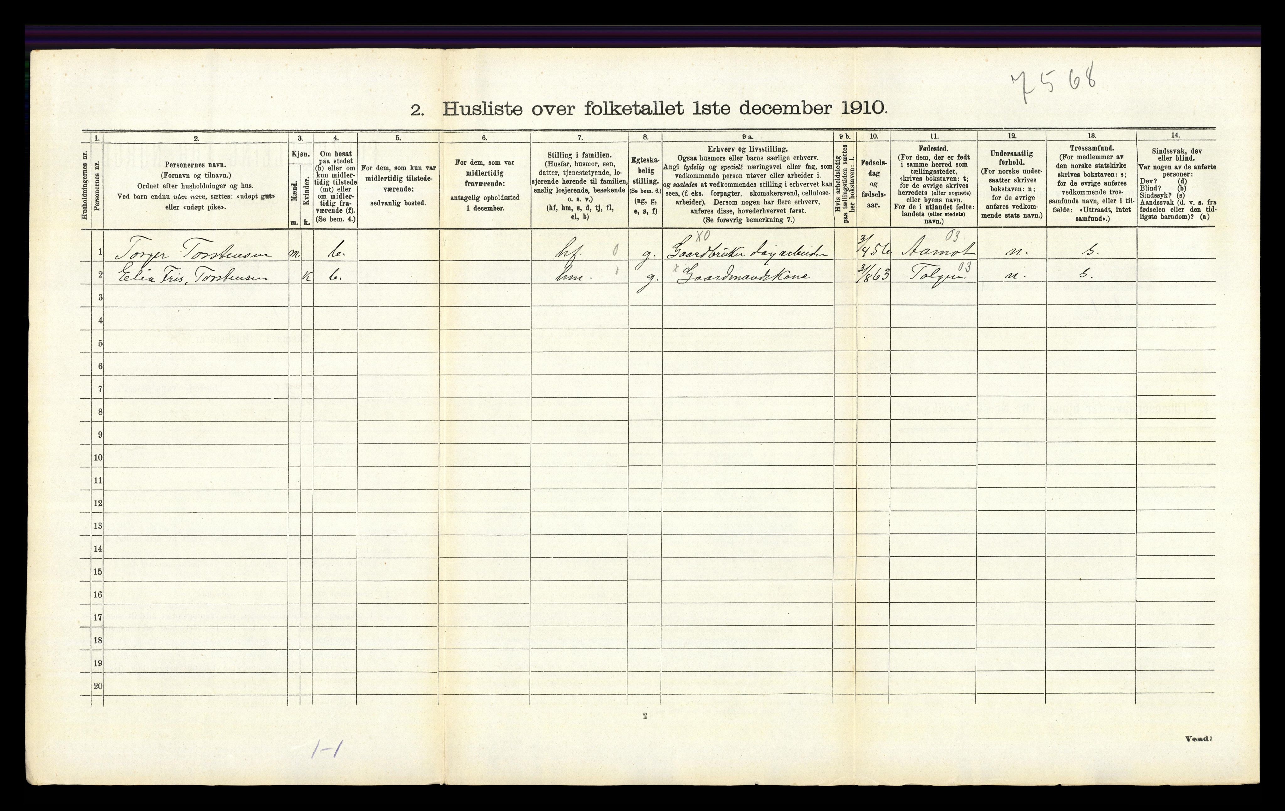 RA, 1910 census for Tynset, 1910, p. 708