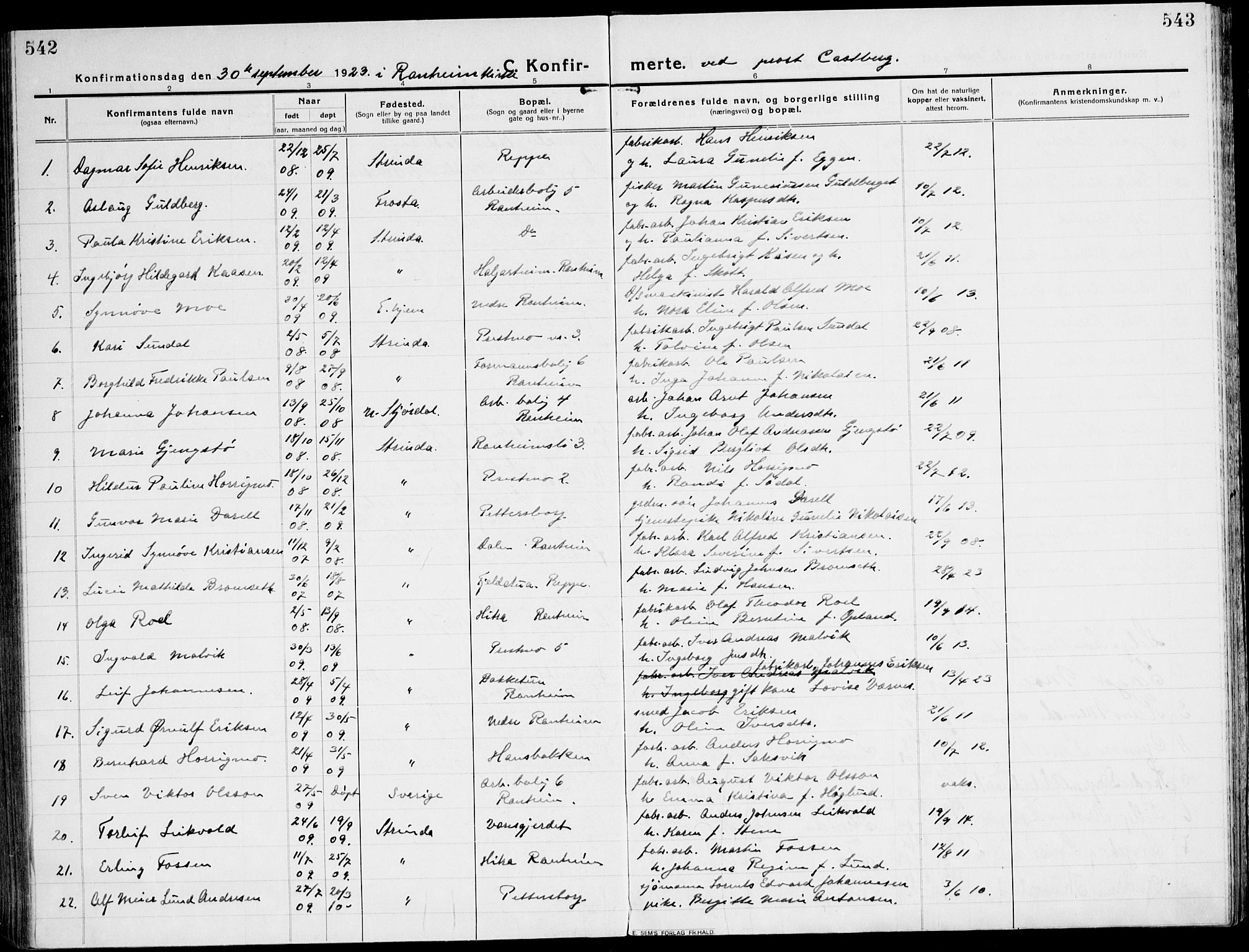 Ministerialprotokoller, klokkerbøker og fødselsregistre - Sør-Trøndelag, AV/SAT-A-1456/607/L0321: Parish register (official) no. 607A05, 1916-1935, p. 542-543