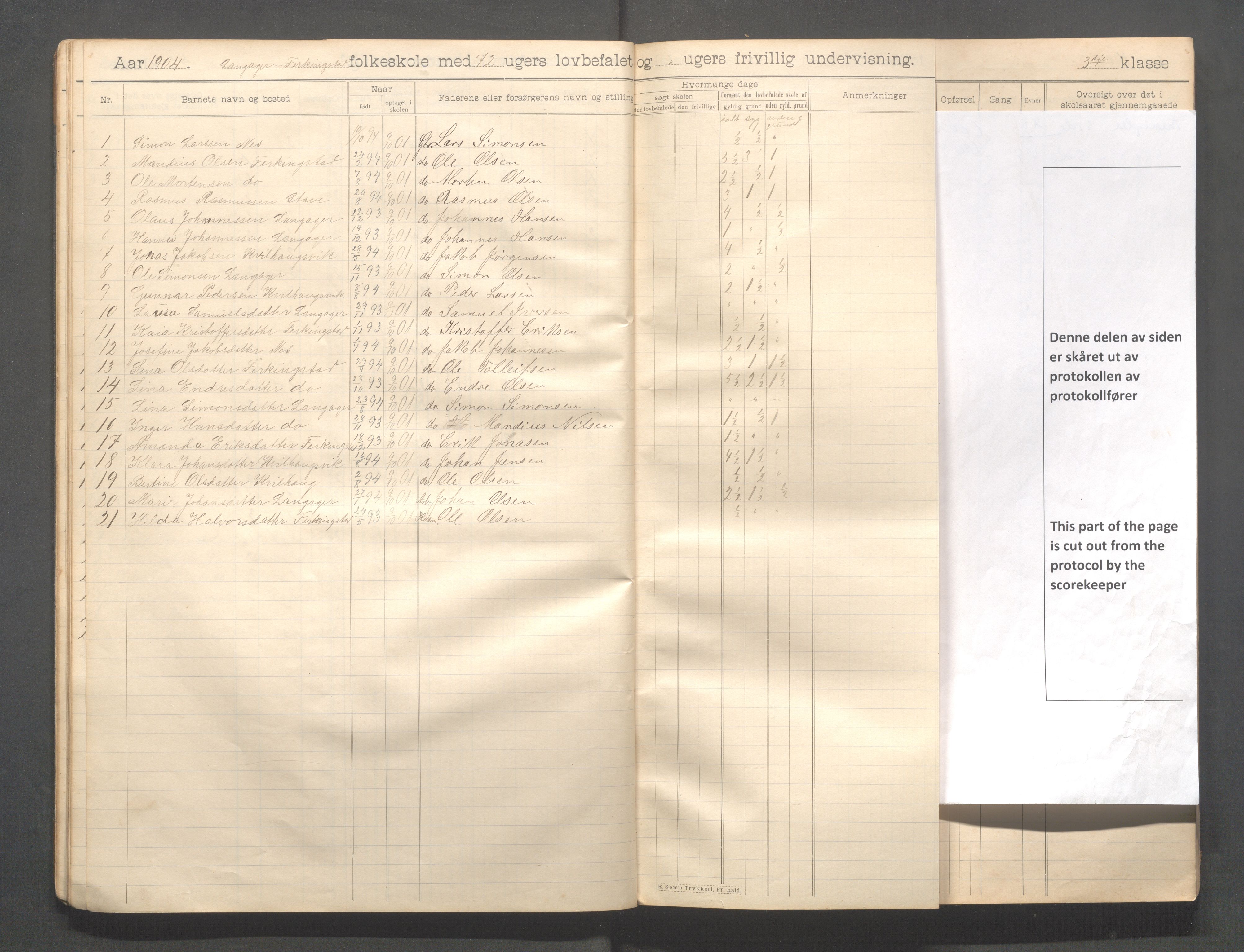 Skudenes kommune - Langåker - Ferkingstad skole, IKAR/A-303/H/L0002: Skoleprotokoll 1.-6. kl., 1903-1910, p. 19