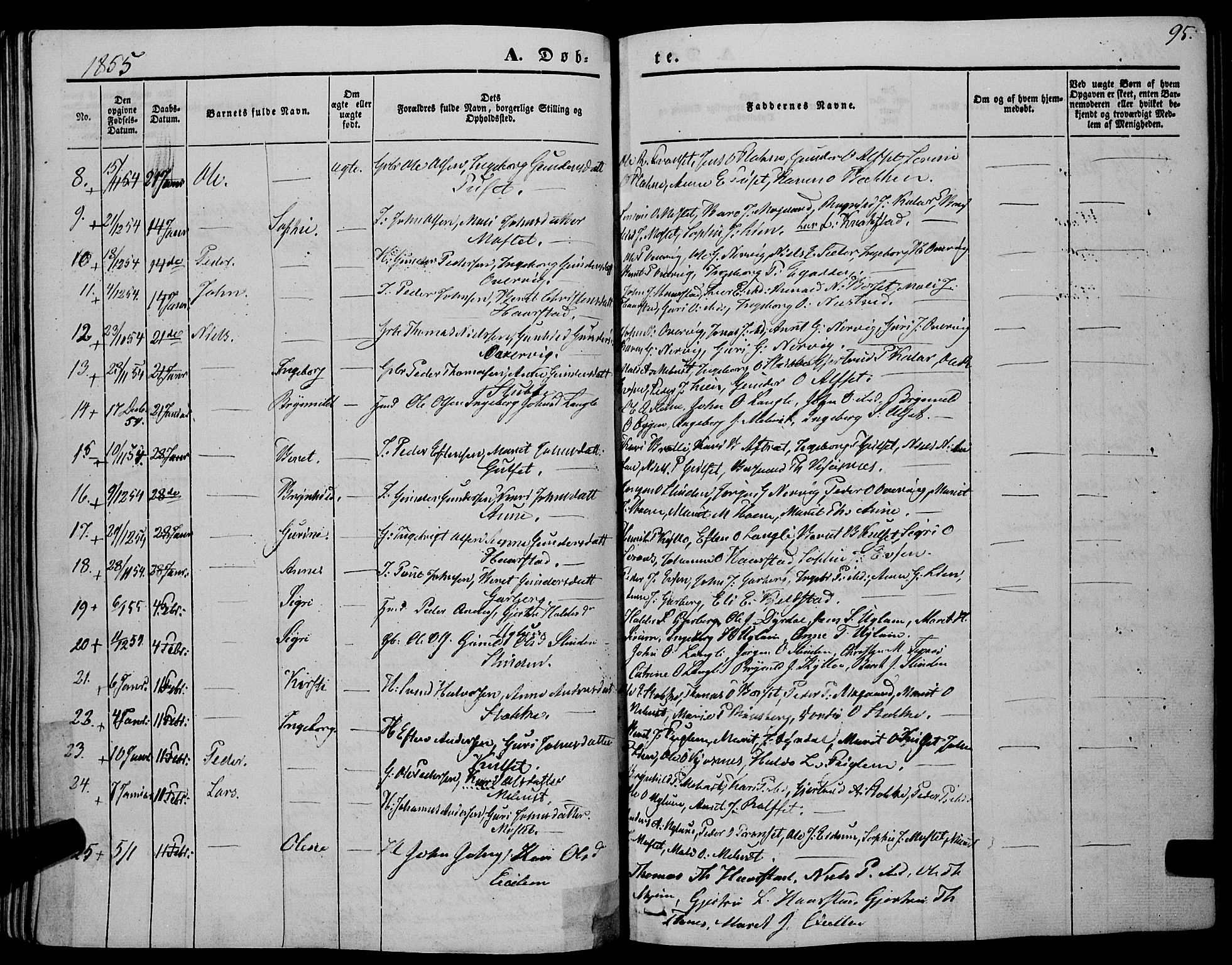 Ministerialprotokoller, klokkerbøker og fødselsregistre - Sør-Trøndelag, SAT/A-1456/695/L1145: Parish register (official) no. 695A06 /1, 1843-1859, p. 95