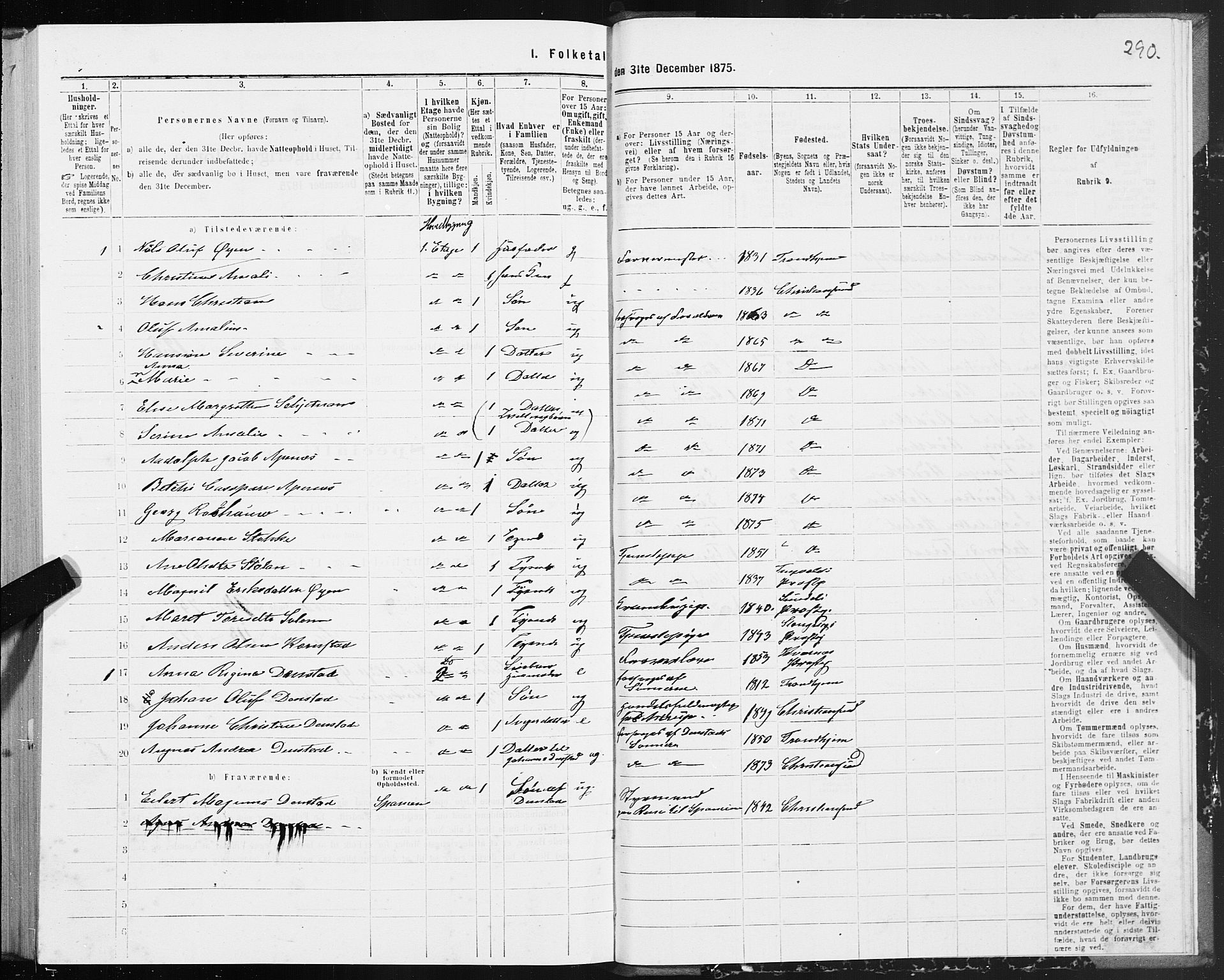 SAT, 1875 census for 1503B Kristiansund/Kristiansund, 1875, p. 2290