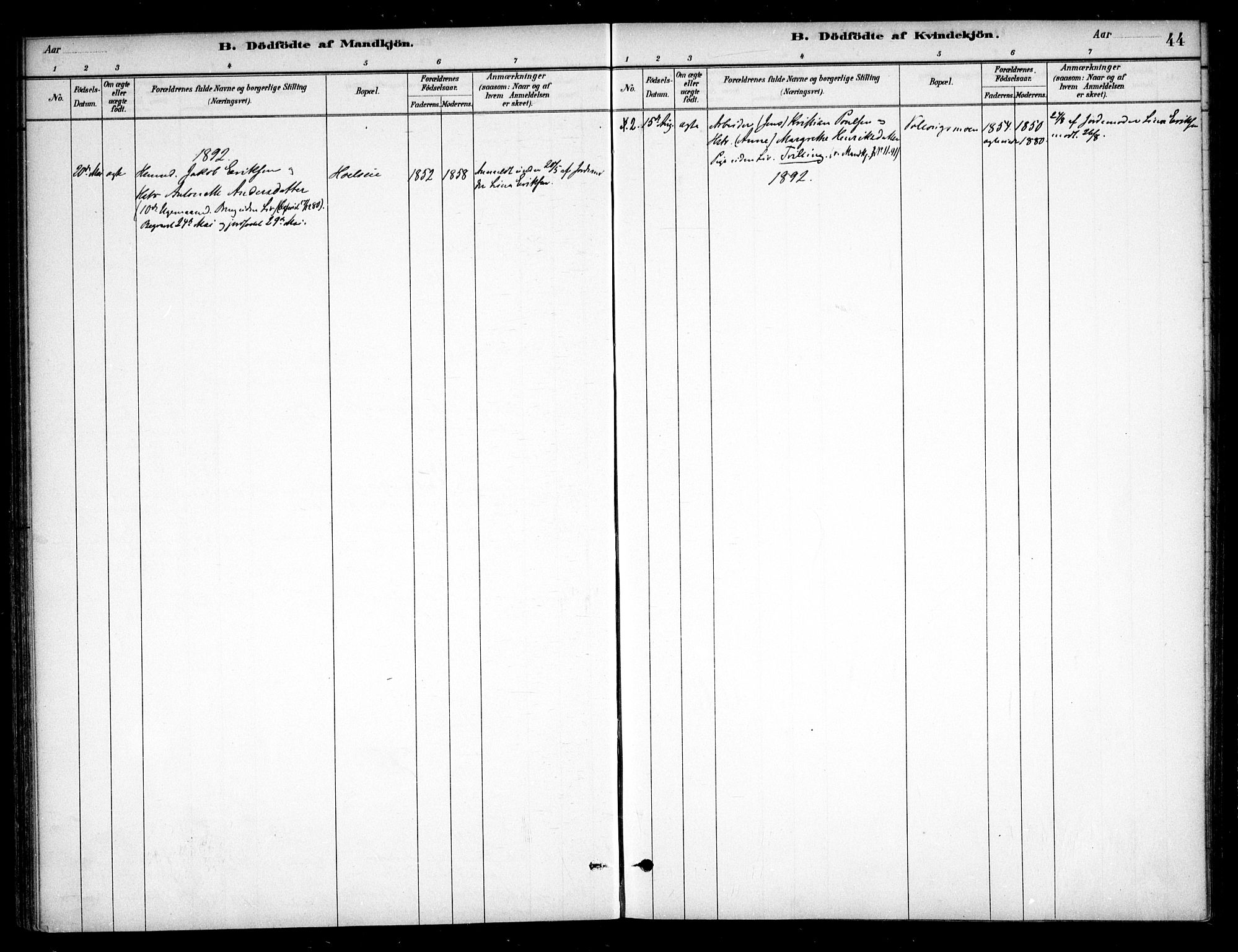 Nannestad prestekontor Kirkebøker, AV/SAO-A-10414a/F/Fc/L0001: Parish register (official) no. III 1, 1881-1892, p. 44