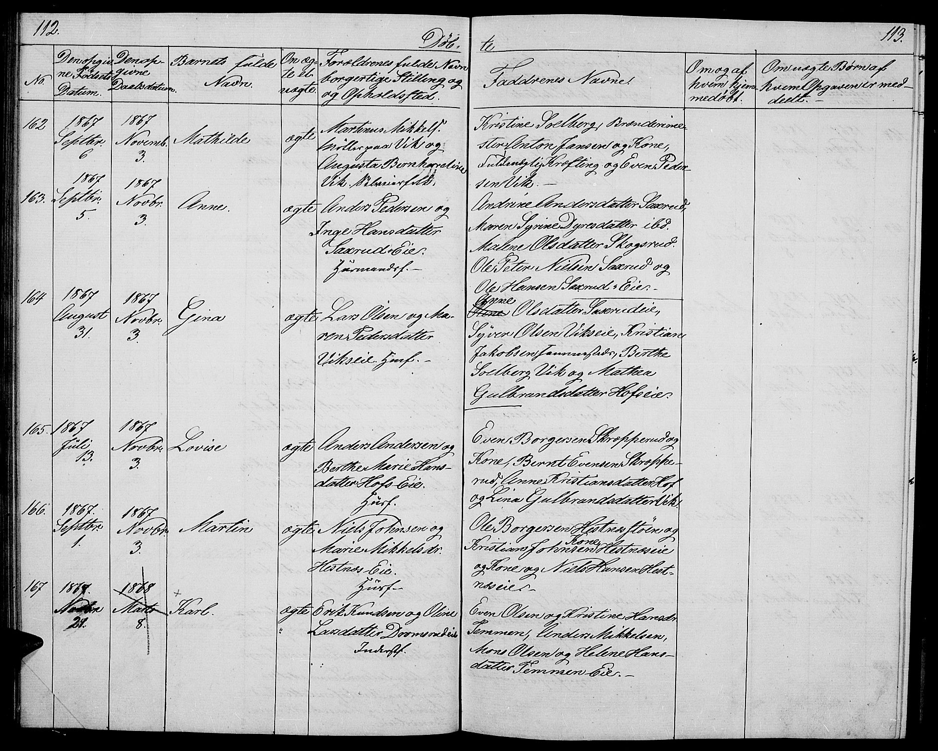 Stange prestekontor, AV/SAH-PREST-002/L/L0004: Parish register (copy) no. 4, 1861-1869, p. 112-113