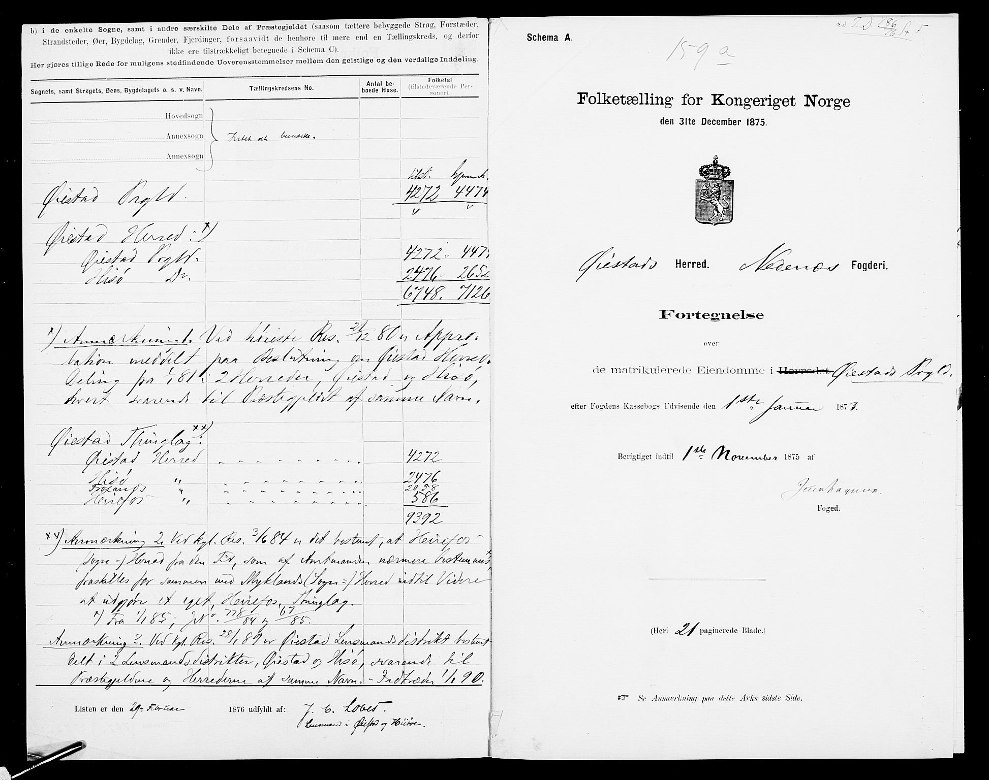 SAK, 1875 census for 0920P Øyestad, 1875, p. 3