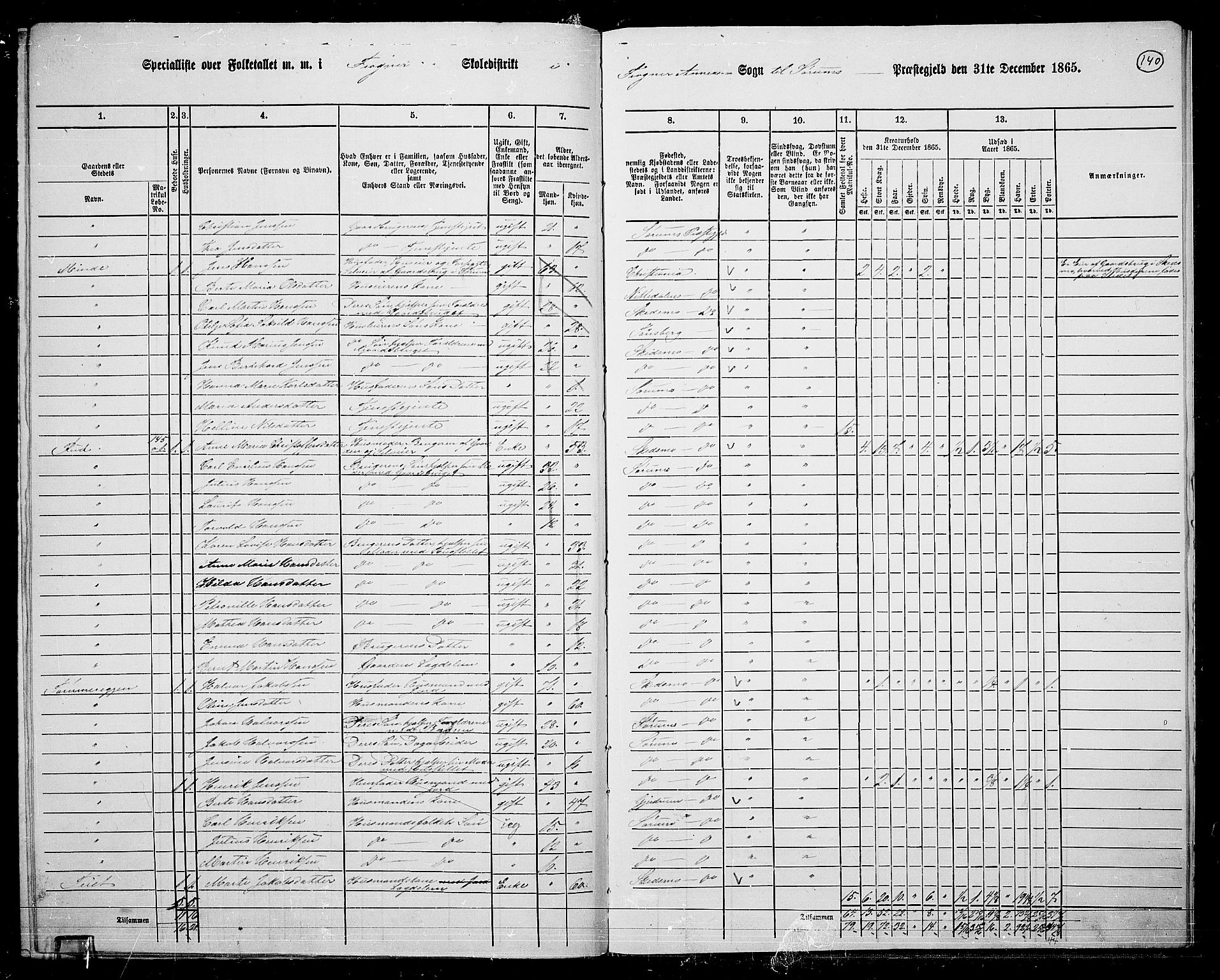 RA, 1865 census for Sørum, 1865, p. 125