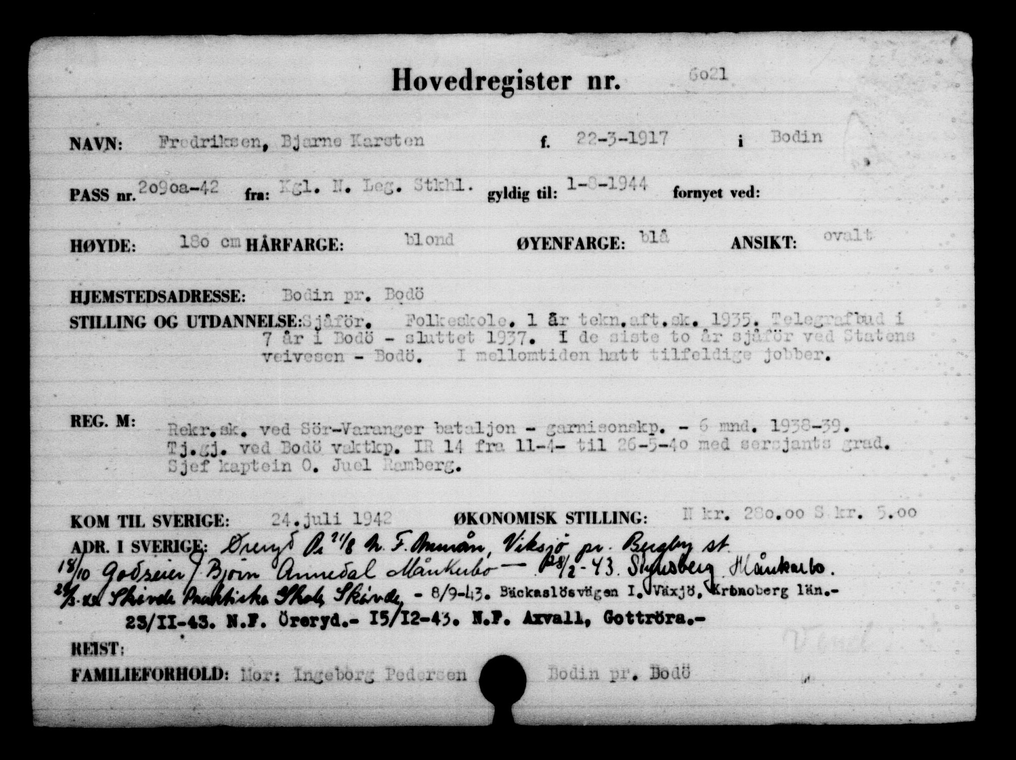 Utenriksstasjonene, Legasjonen i Stockholm, Flyktningkontoret, AV/RA-S-6753/V/Va/L0004: Kjesäterkartoteket, flyktninger med registreringsnr. 3496-6610, 1940-1945, p. 2954