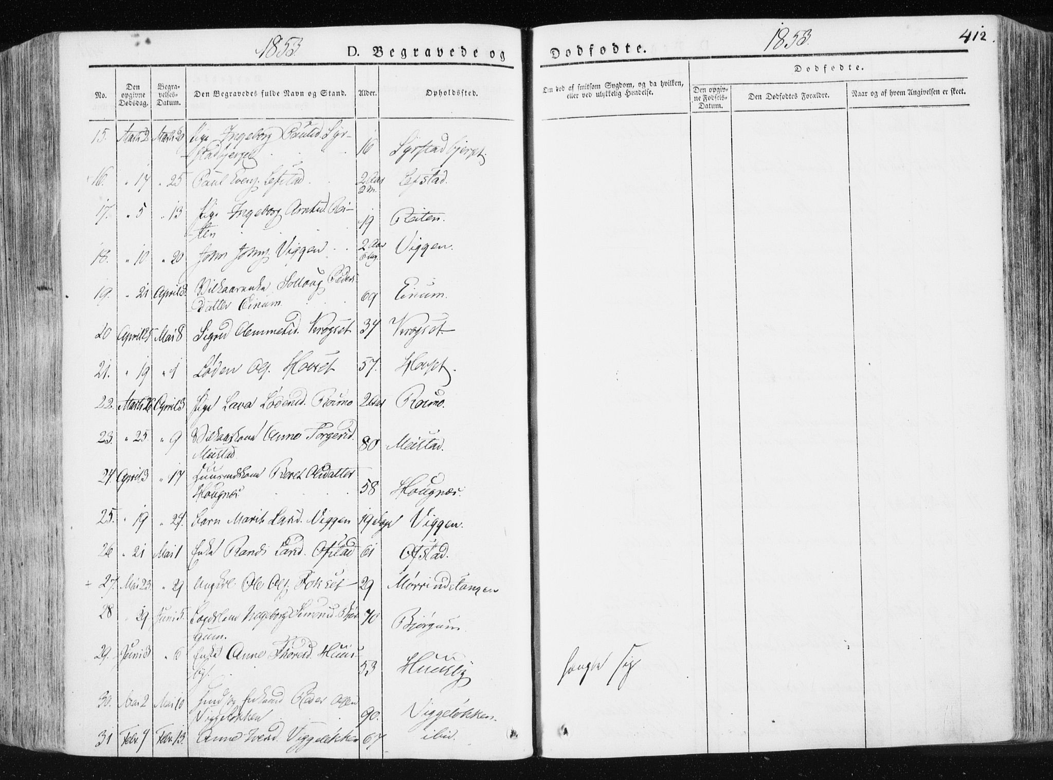 Ministerialprotokoller, klokkerbøker og fødselsregistre - Sør-Trøndelag, SAT/A-1456/665/L0771: Parish register (official) no. 665A06, 1830-1856, p. 412