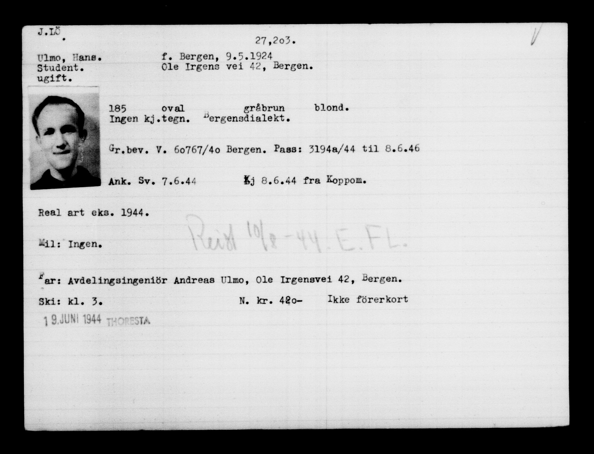 Utenriksstasjonene, Legasjonen i Stockholm, Flyktningkontoret, AV/RA-S-6753/V/Va/L0011: Kjesäterkartoteket, flyktninger med registreringsnr. 25300-28349, 1940-1945, p. 2005