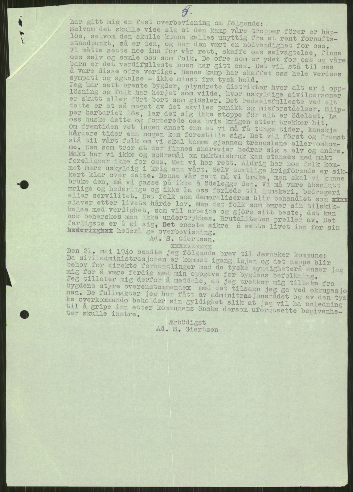 Forsvaret, Forsvarets krigshistoriske avdeling, AV/RA-RAFA-2017/Y/Ya/L0014: II-C-11-31 - Fylkesmenn.  Rapporter om krigsbegivenhetene 1940., 1940, p. 185