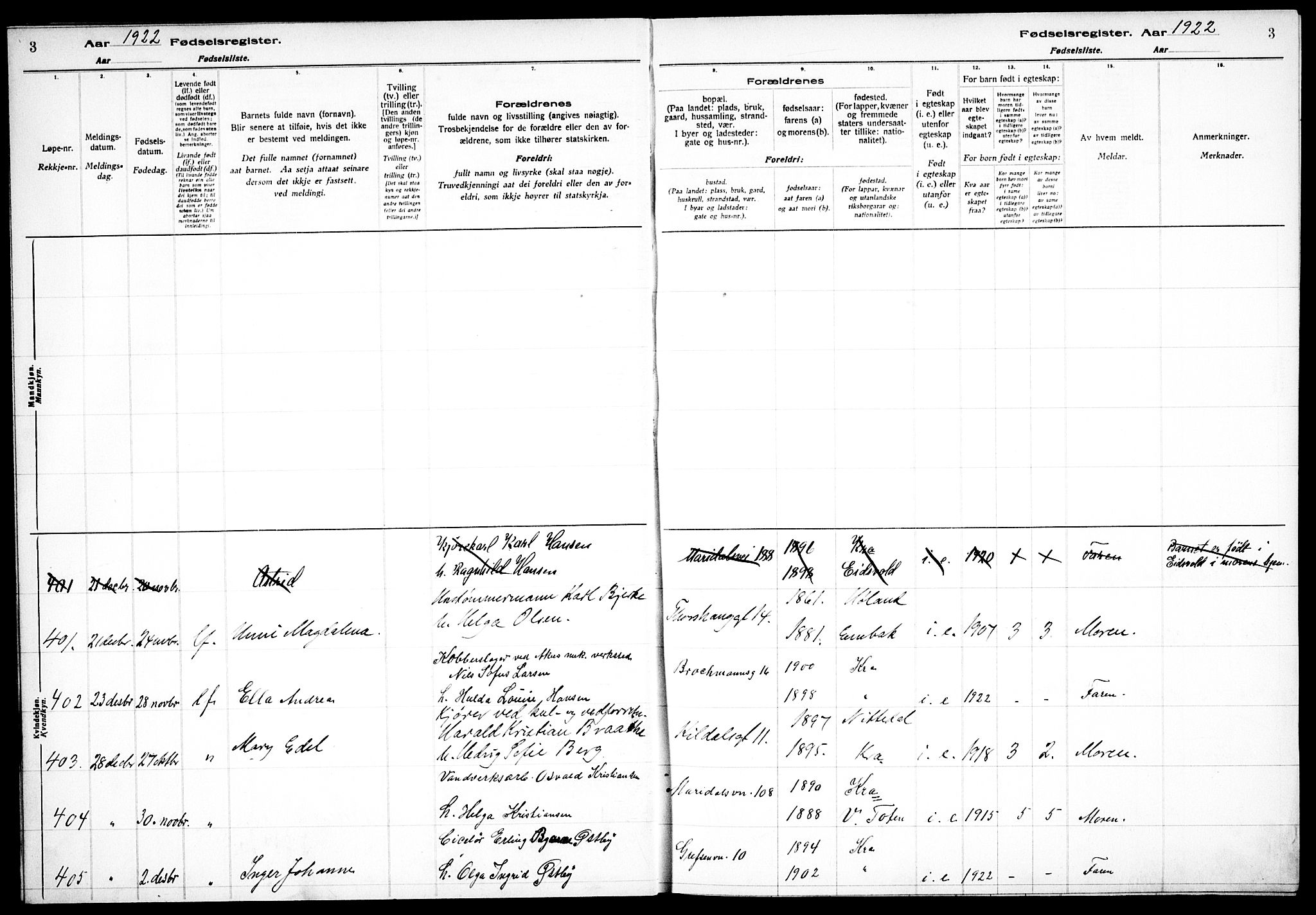 Sagene prestekontor Kirkebøker, AV/SAO-A-10796/J/L0003: Birth register no. 3, 1922-1925, p. 3