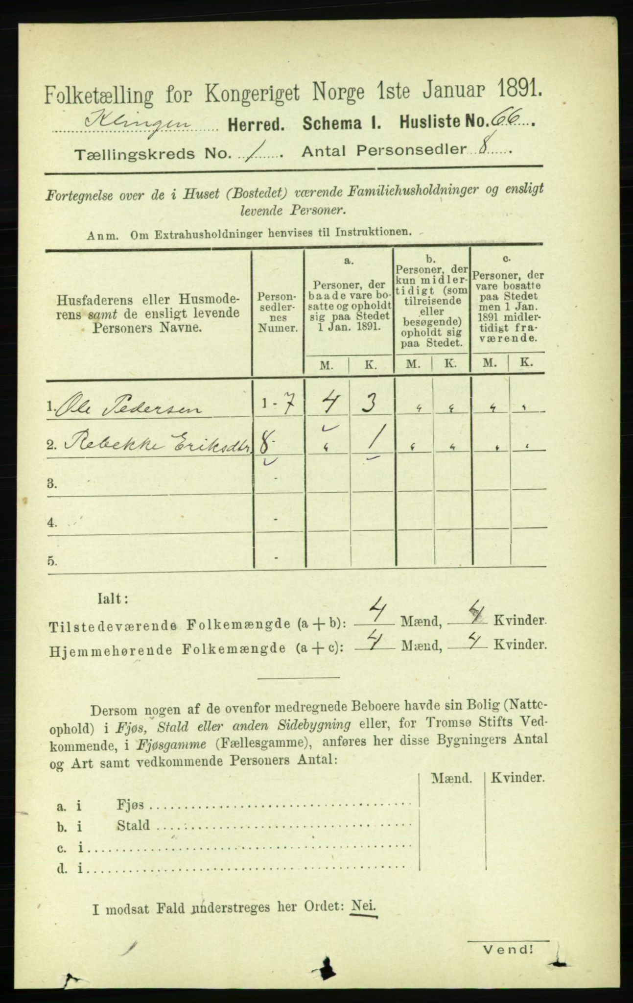 RA, 1891 census for 1746 Klinga, 1891, p. 80