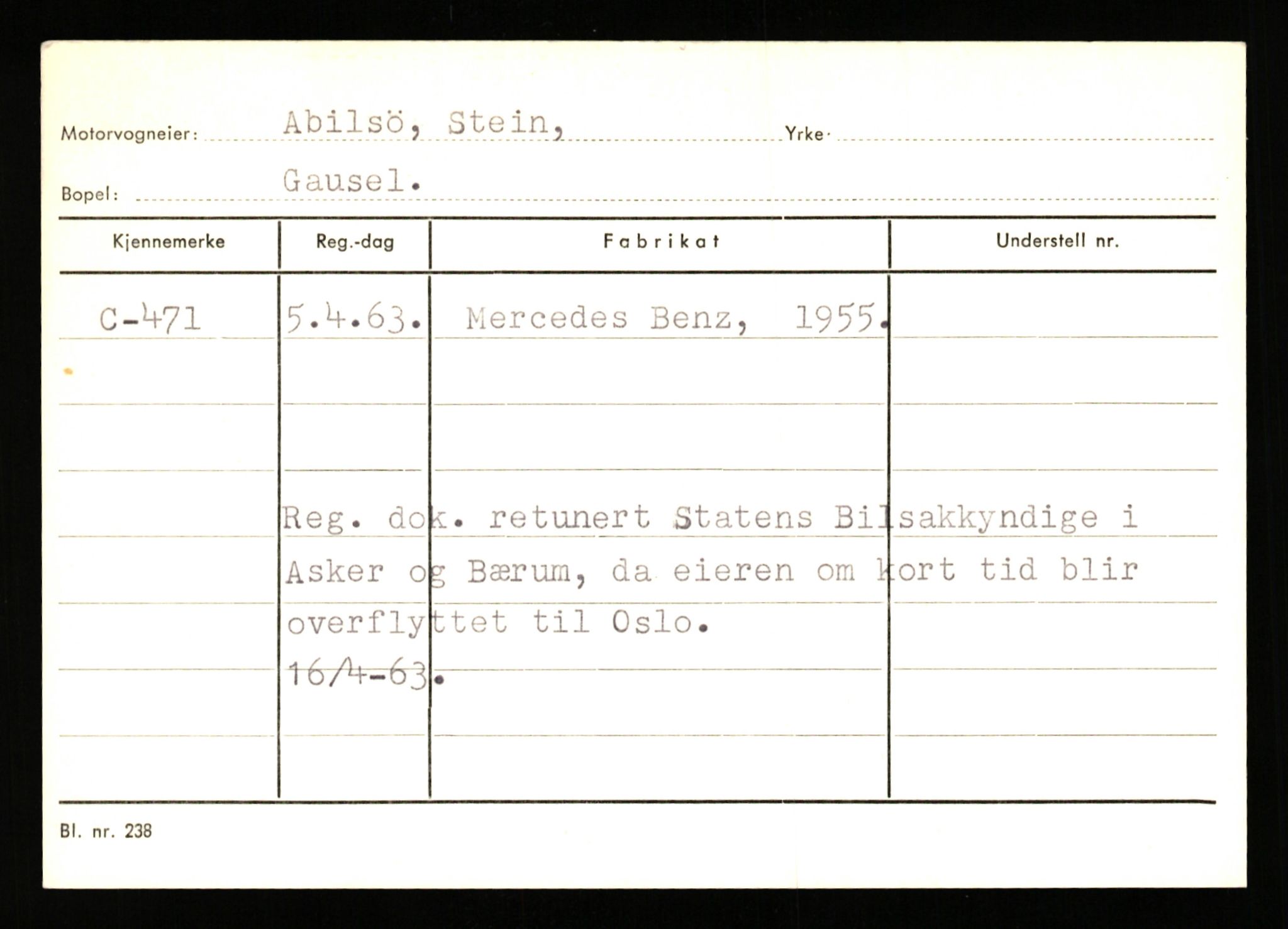 Stavanger trafikkstasjon, SAST/A-101942/0/G/L0001: Registreringsnummer: 0 - 5782, 1930-1971, p. 281