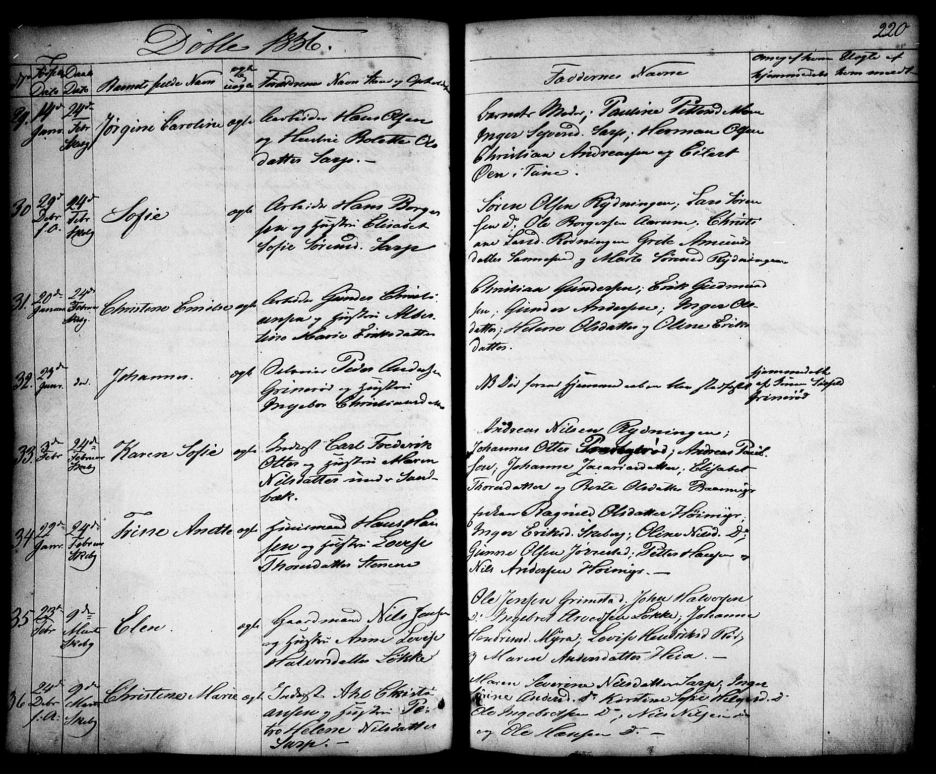 Skjeberg prestekontor Kirkebøker, AV/SAO-A-10923/F/Fa/L0006: Parish register (official) no. I 6, 1846-1858, p. 220