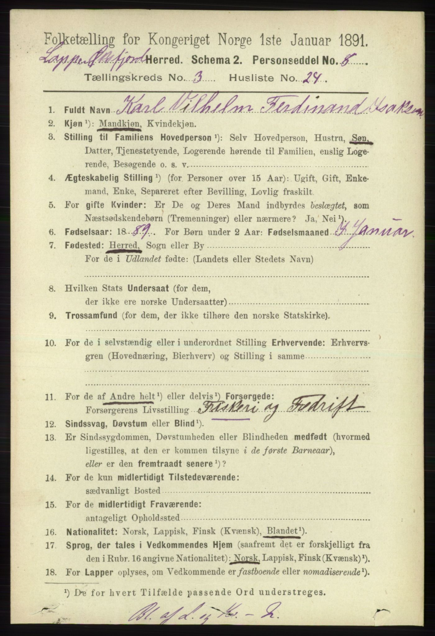 RA, 1891 census for 2014 Loppa, 1891, p. 813